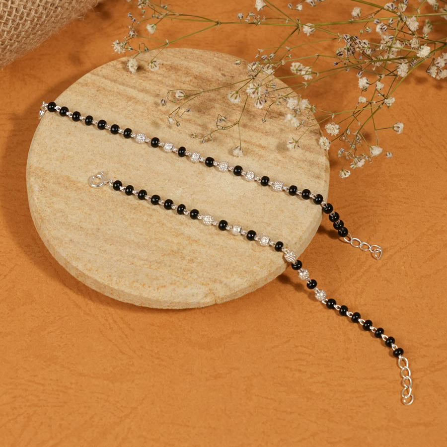Prinjal Jewellers Real Black and Silver Beads Pattern Nazariya for Kids - view 2