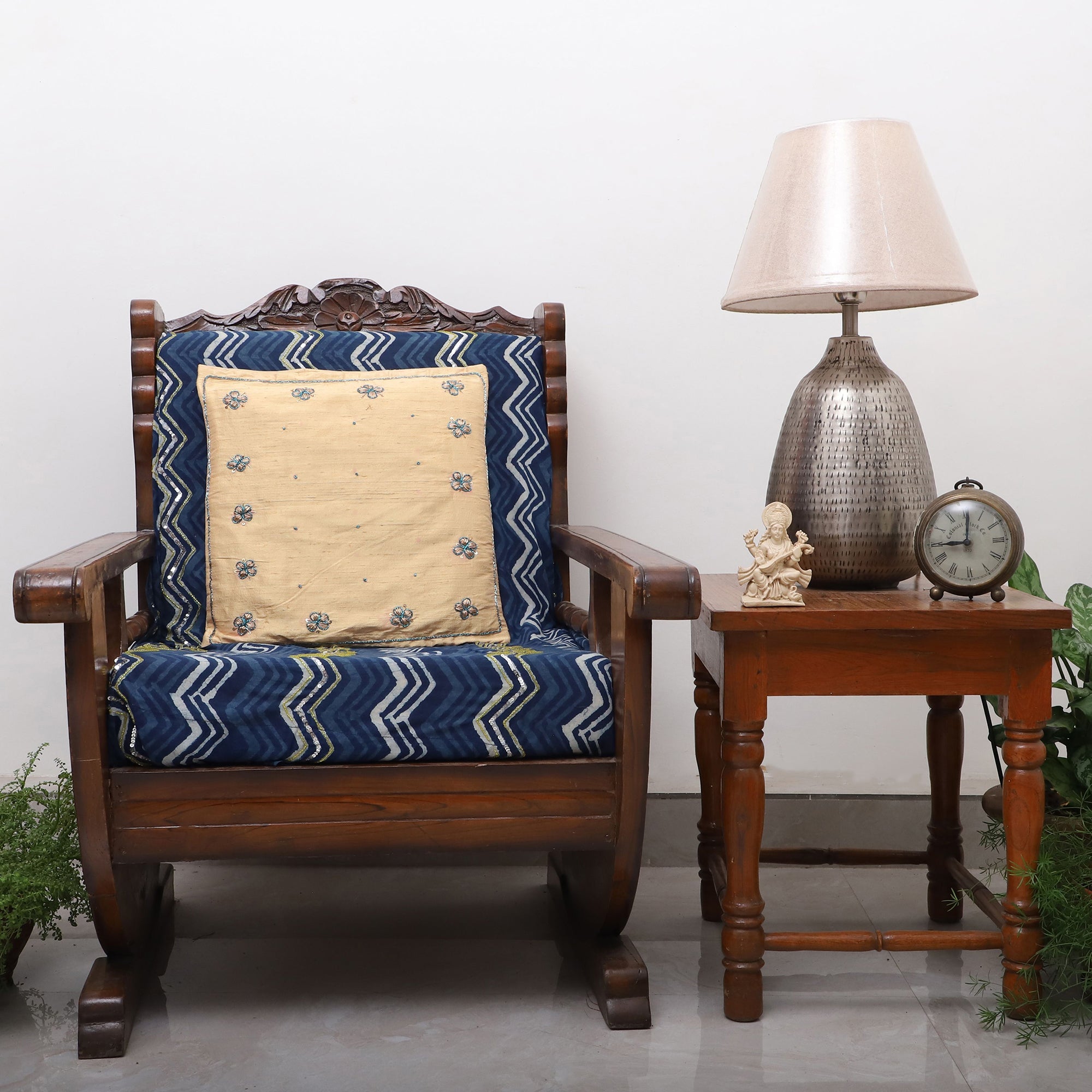 TICS Beige - Flower Butas - Zardozi Hand Embroidered Raw Silk Cushion Cover