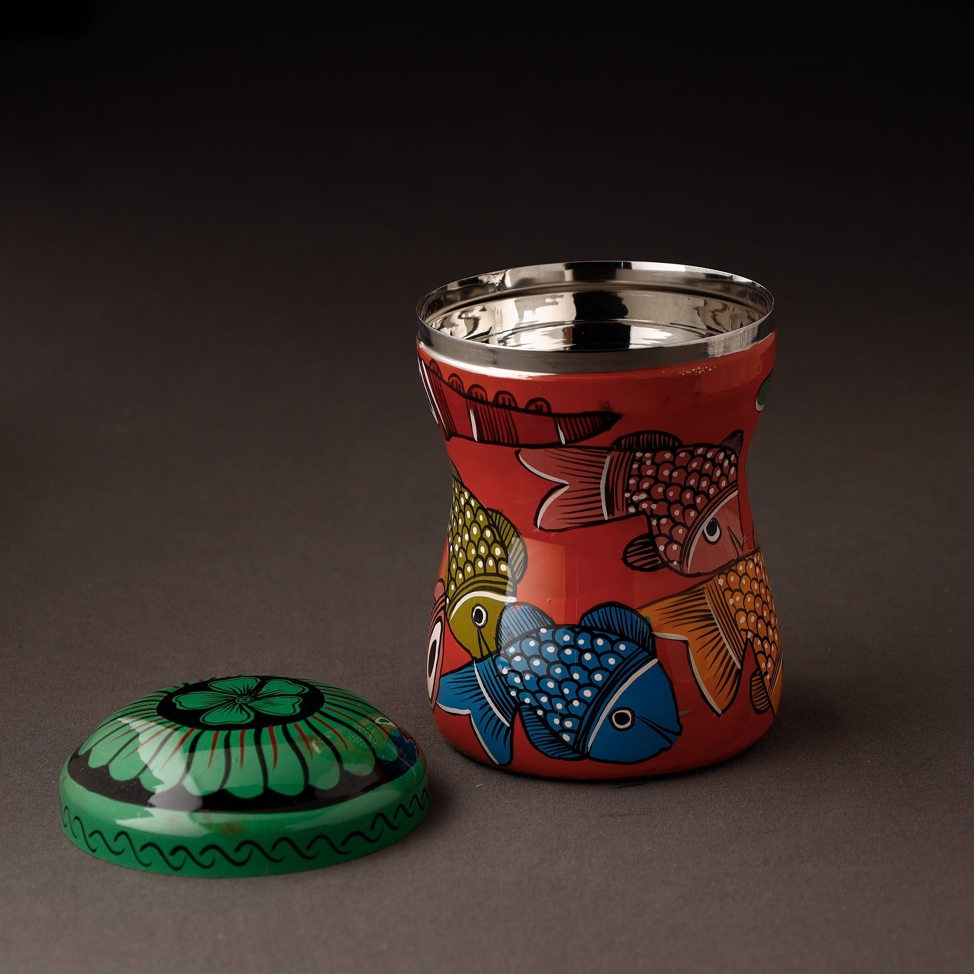 AAYAAS Bengal Patua Handpainted Stainless Steel Multi Utility Container - view 2