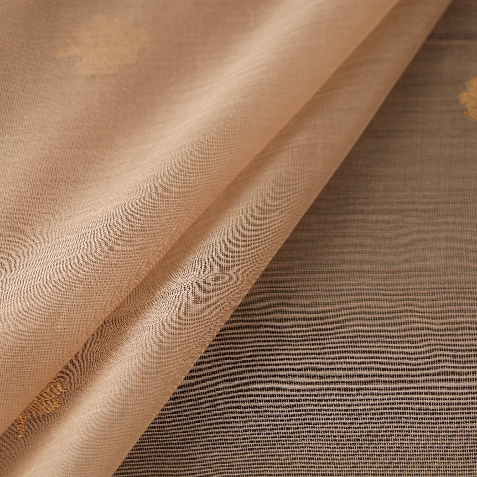 CHANDERI BY RAUPH KHAN Beige - Handloom Silk Cotton Leaf Zari Buta Chanderi Fabric 01 - view 2