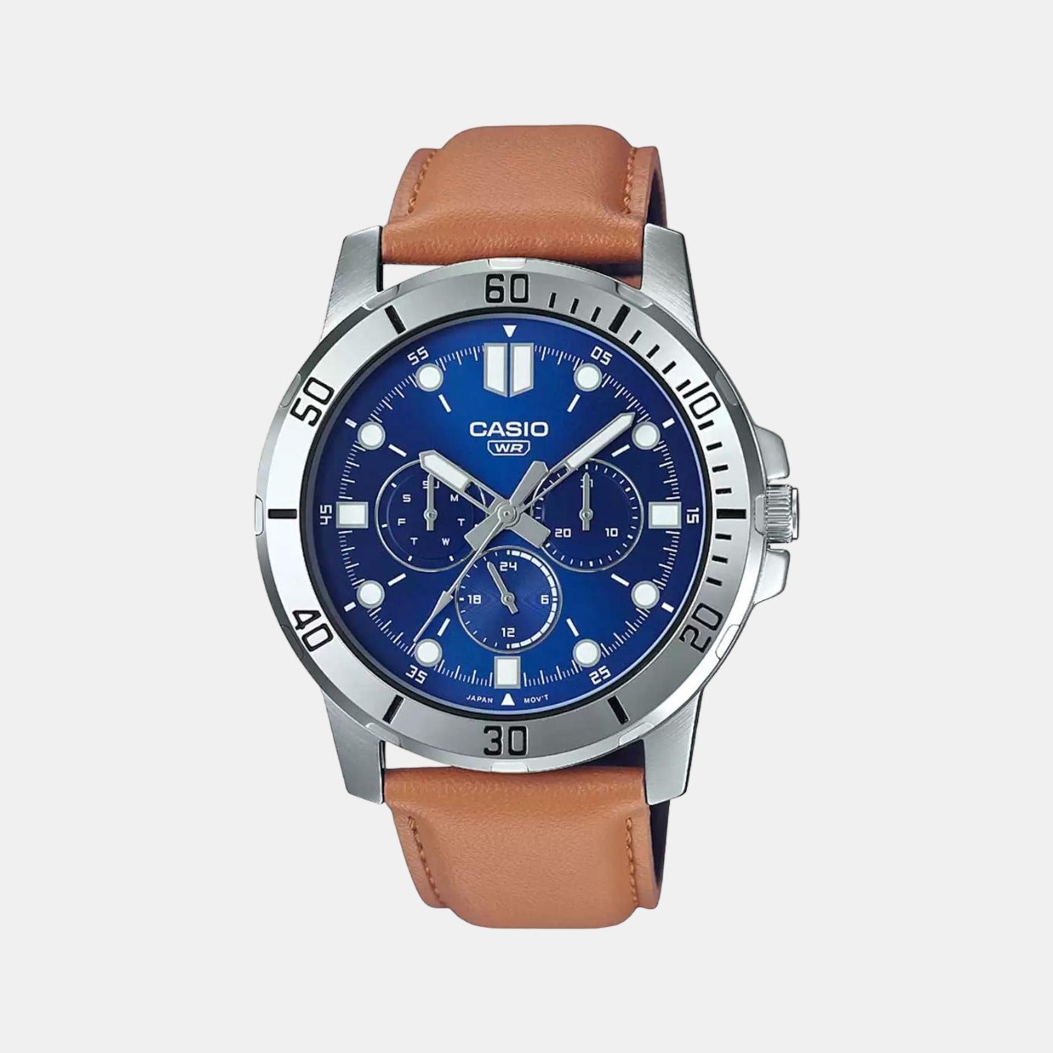 Casio Enticer Men Quartz Blue Dial Chronograph Leather Watch A1752