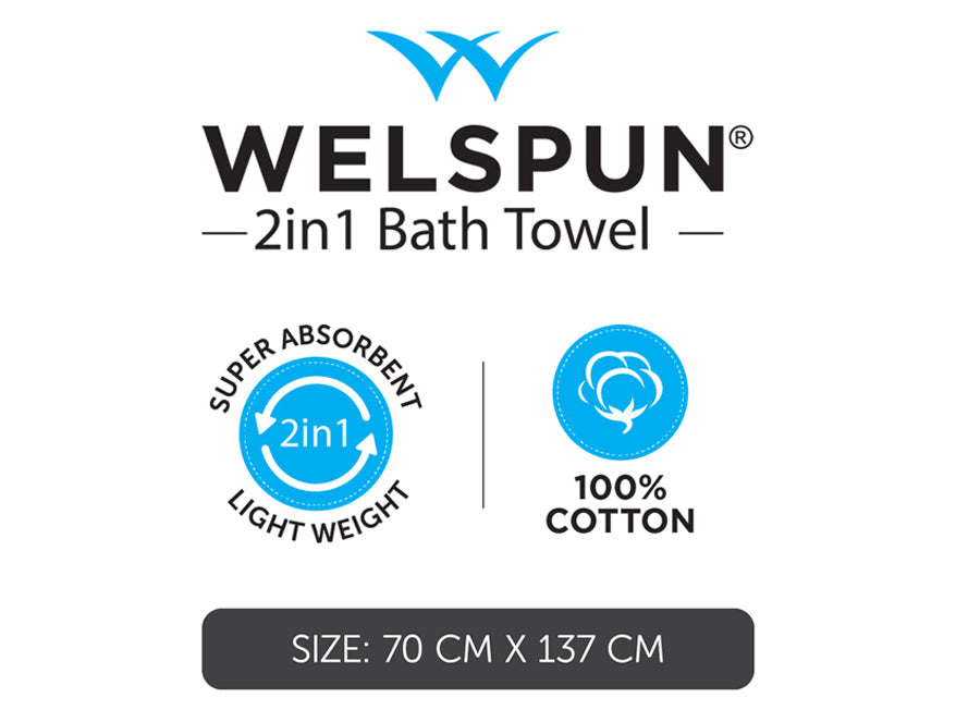 Spaces India Navy Blue 100% Cotton Bath Towel - 2-In-1 By Welspun - view 6