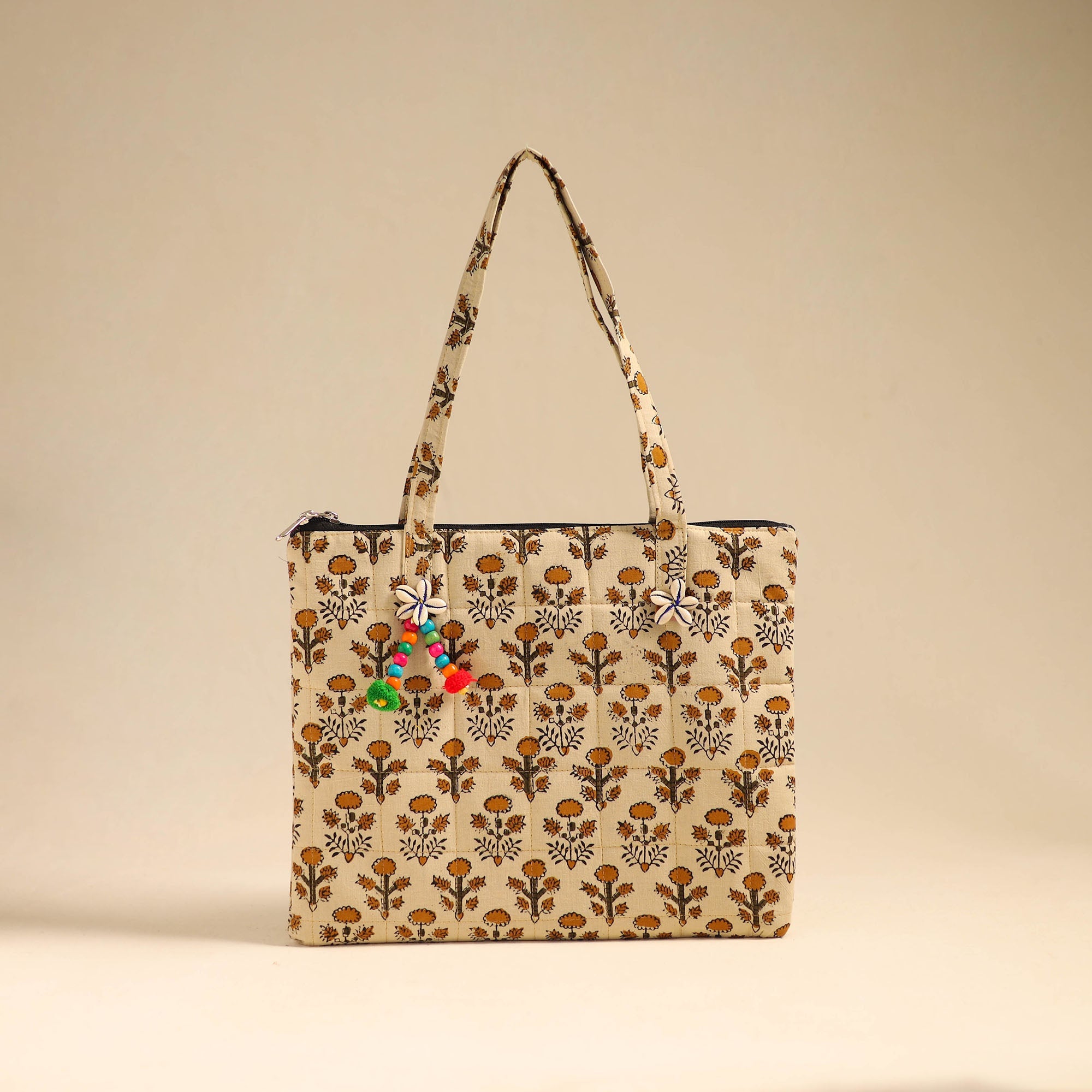 NOORI BAZAR Beige - Handcrafted Quilted Cotton Handbag 03