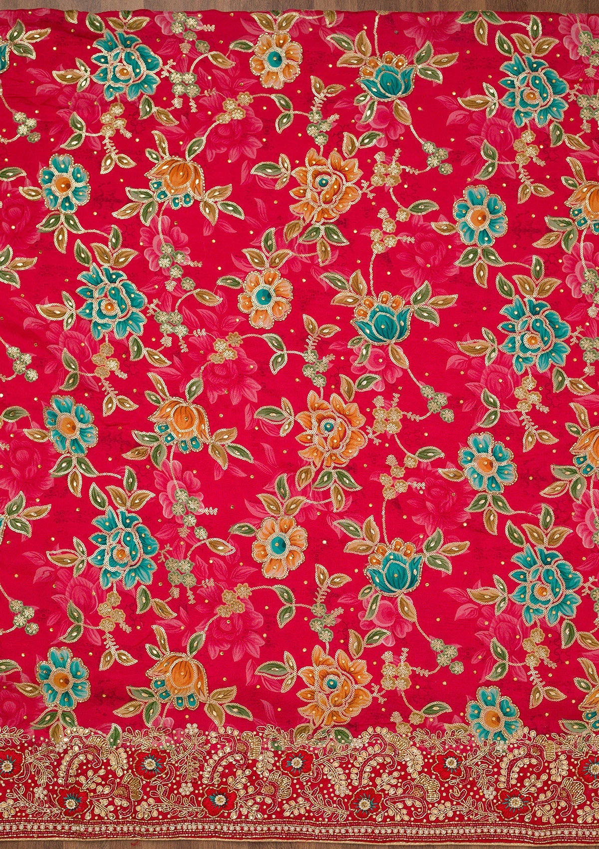 Koskii Red Printed Semi Crepe Unstitched Salwar Suit - view 4