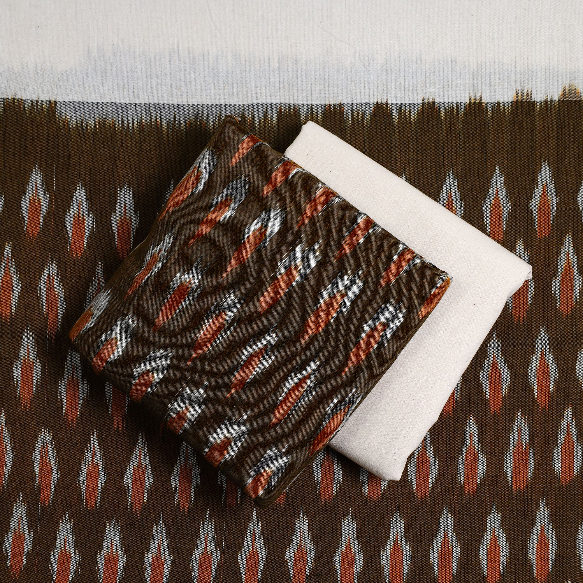 SOUTH KARGHA Brown - 3pc Cotton Handloom Pochampally Ikat Dress Material - view 2