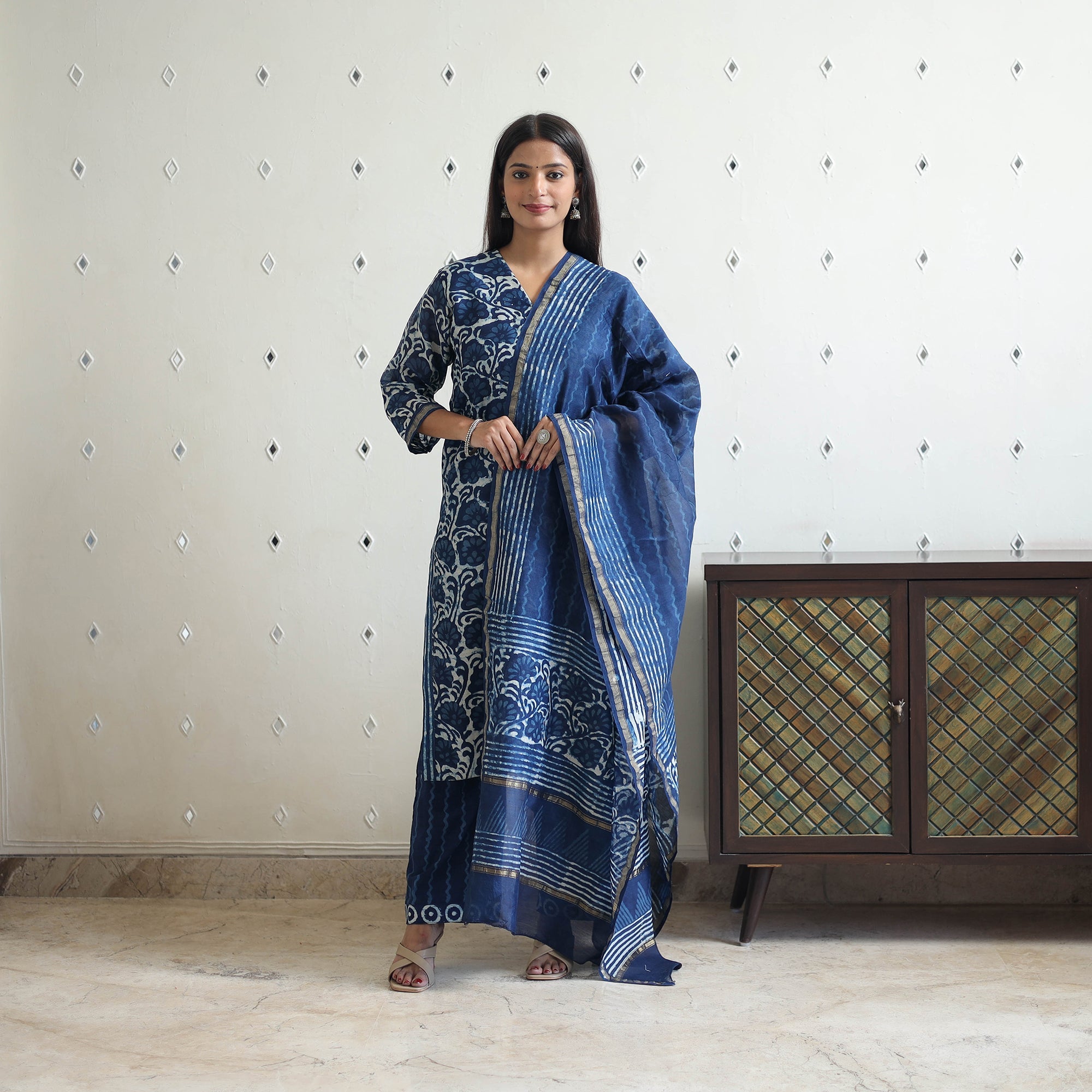 ITOKRI CASUALS Blue - Chanderi Silk Indigo Bagru Block Print Kurta Set 09 - view 2