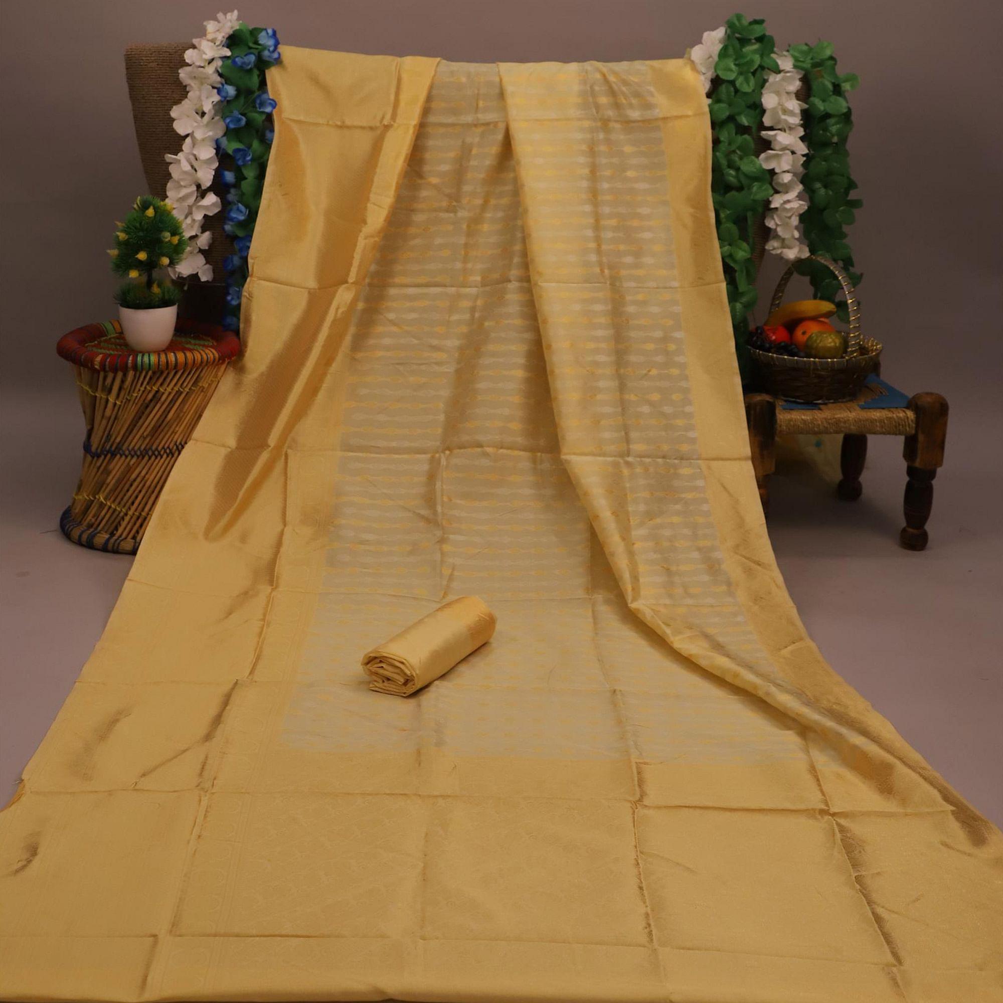Peachmode Imposing Cream Colored Festive Wear Woven Soft Silk Saree