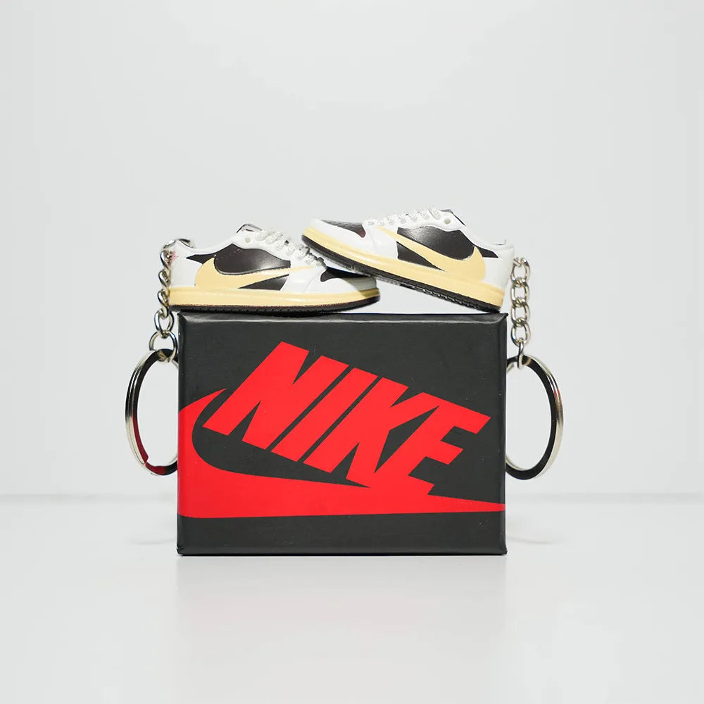 Kicks Machine 3D Sneaker Keychain With Box - Nike AJ1 Low Travis Scott Reverse Mocha