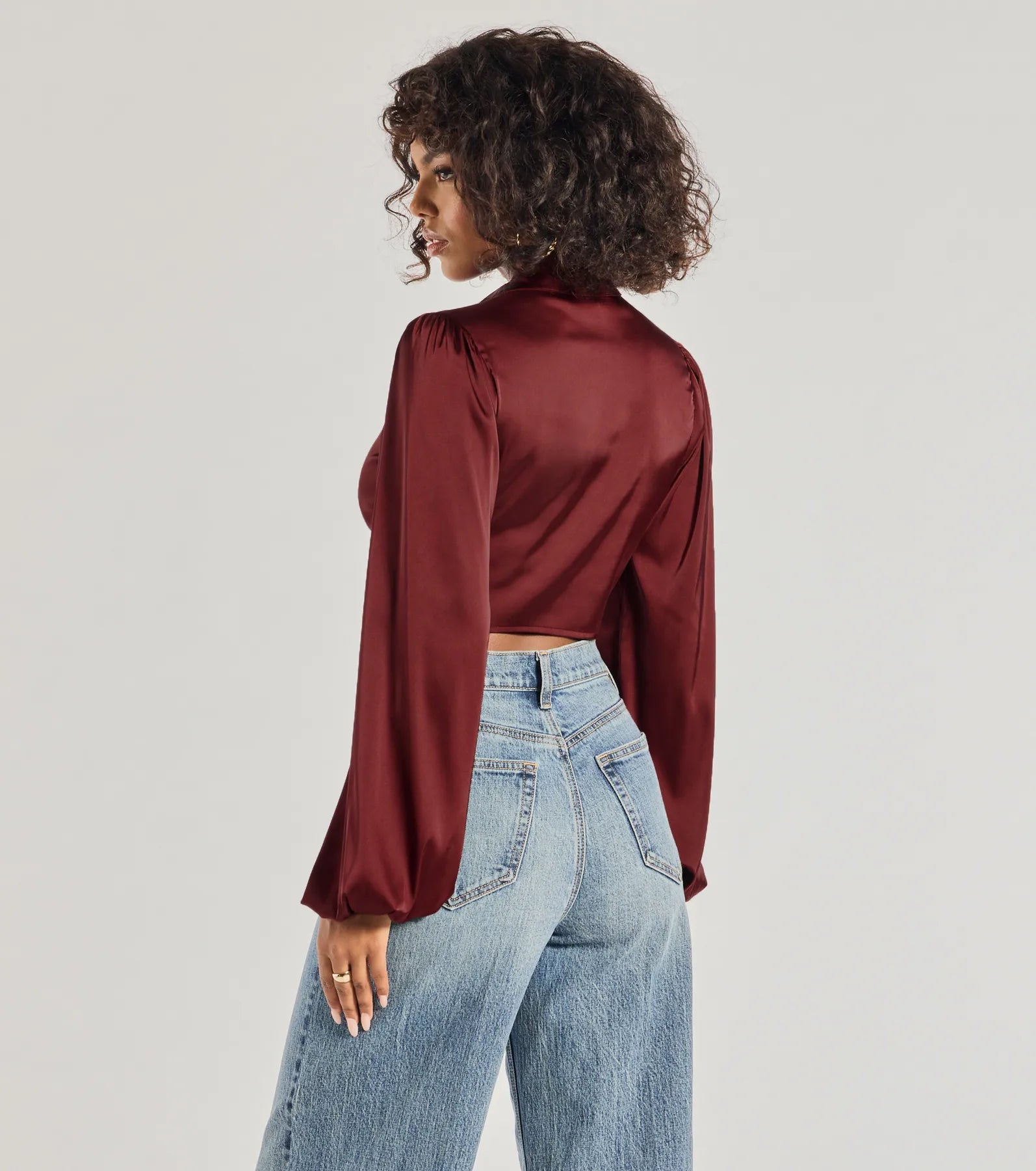 Windsor Sleek Mood Satin Tie-Front Crop Top - view 2