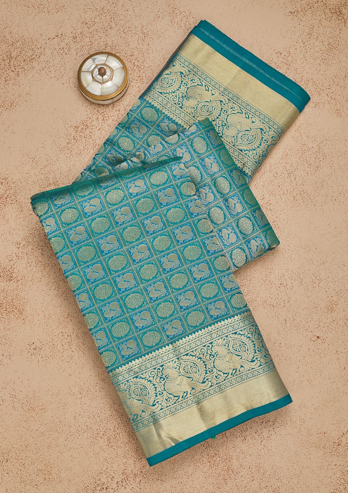 Koskii Peacock Blue Zariwork Pure Silk Saree – Women's