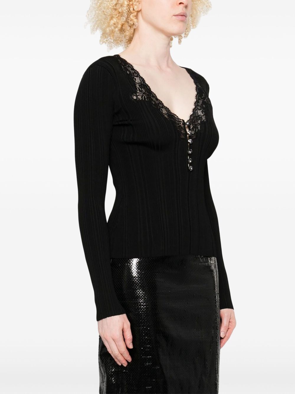 Self-Portrait Lace-trimmed ribbed top - view 5