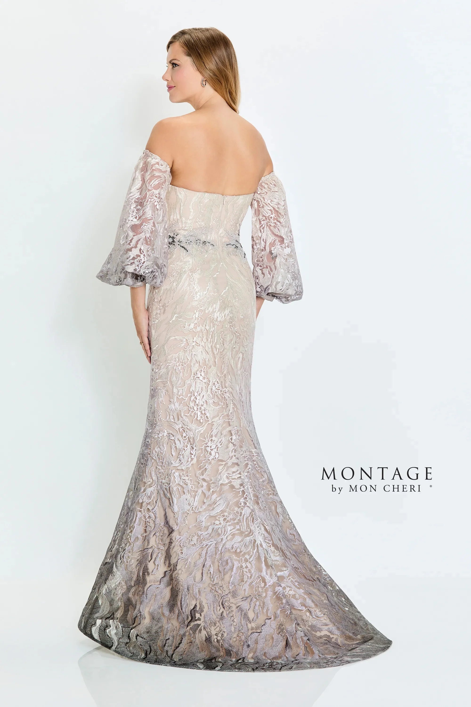 Montage M523 Long Evening Gown Detachable Sleeve Formal Dress - view 2