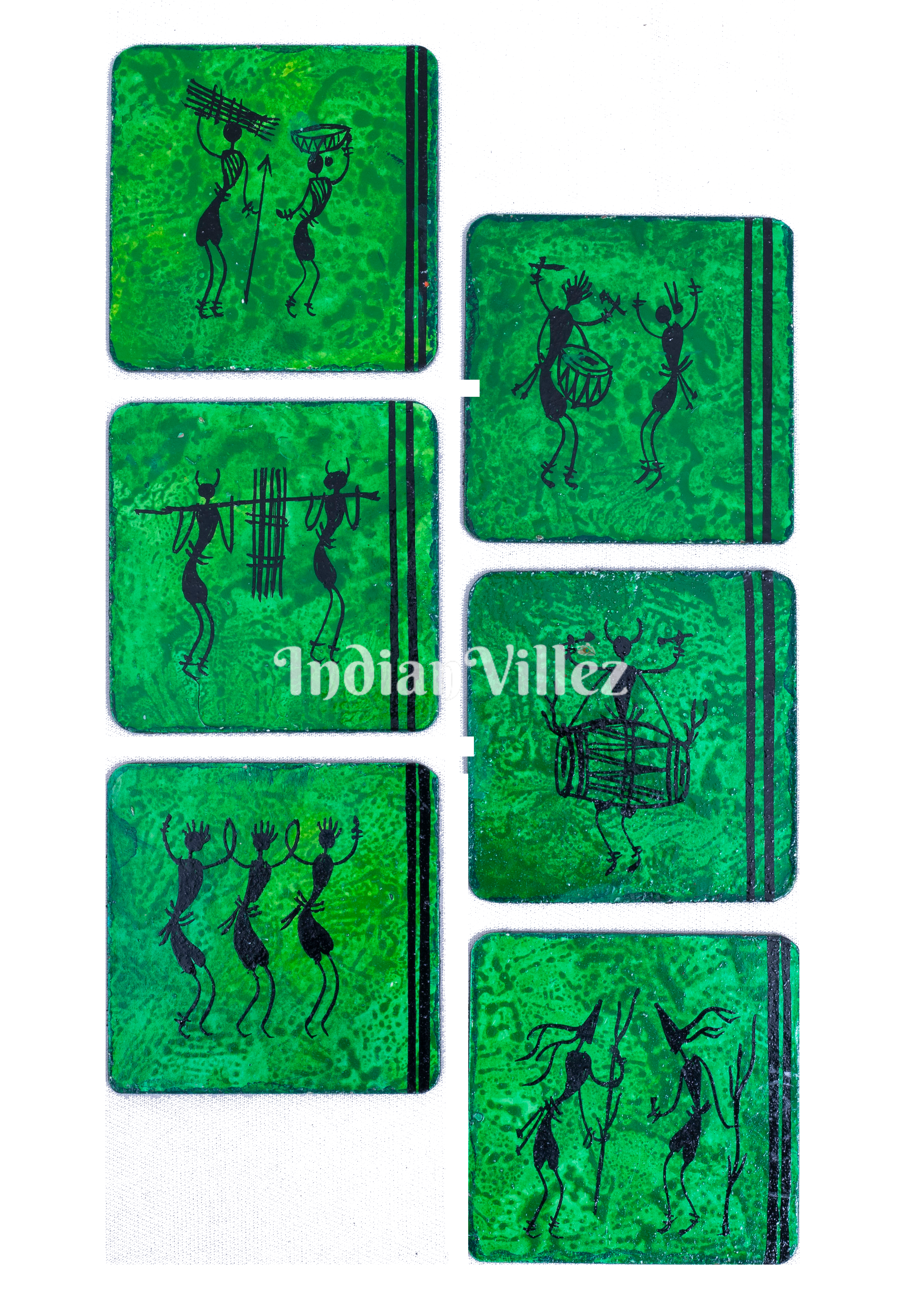 IndianVillèz Saura Art Themed Hand Painted Tray with Coasters - view 7