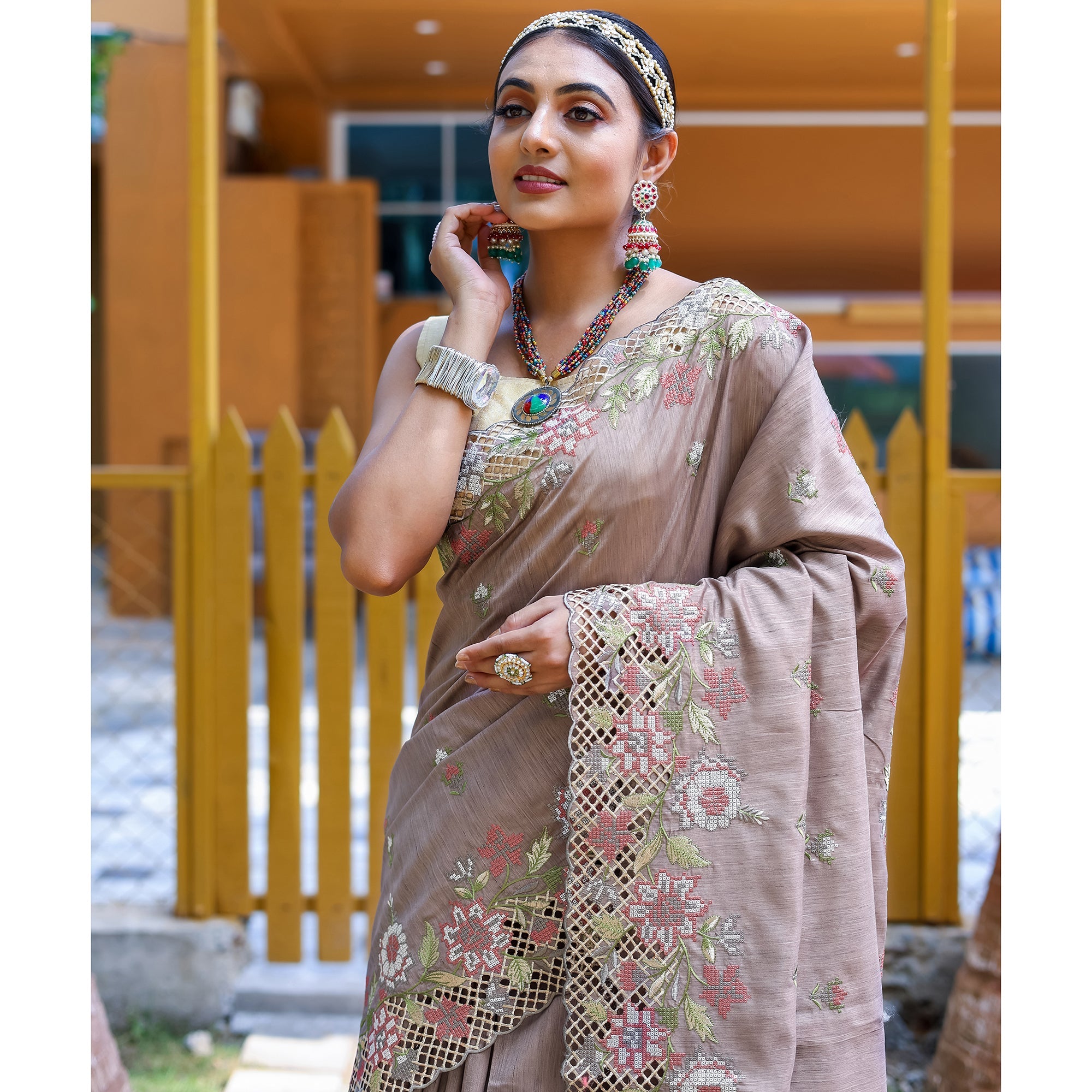 TASARIKA COUTURE Apeksha Brown Silk Handwork Saree - view 3