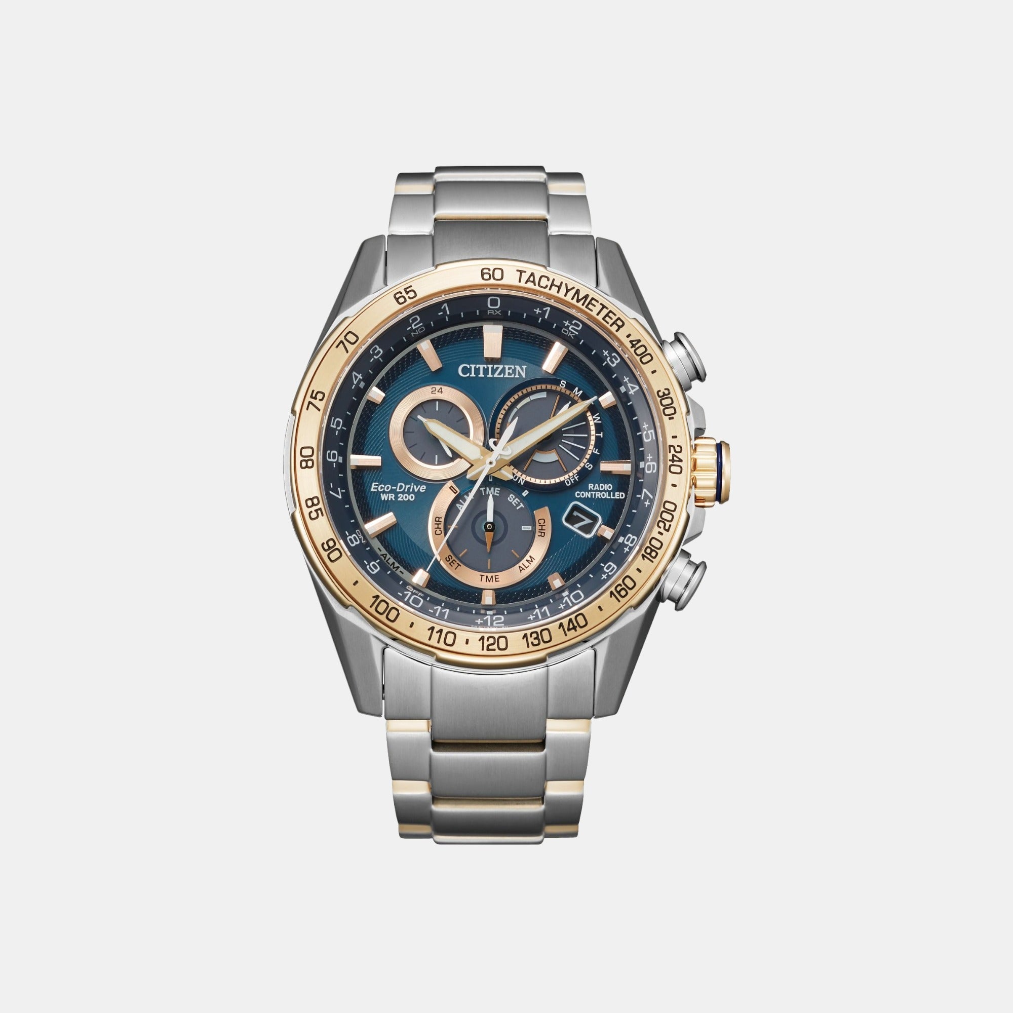Citizen Eco-Drive Men Quartz Two Tone Dial Chronograph Stainless Steel Watch CB5916-59L