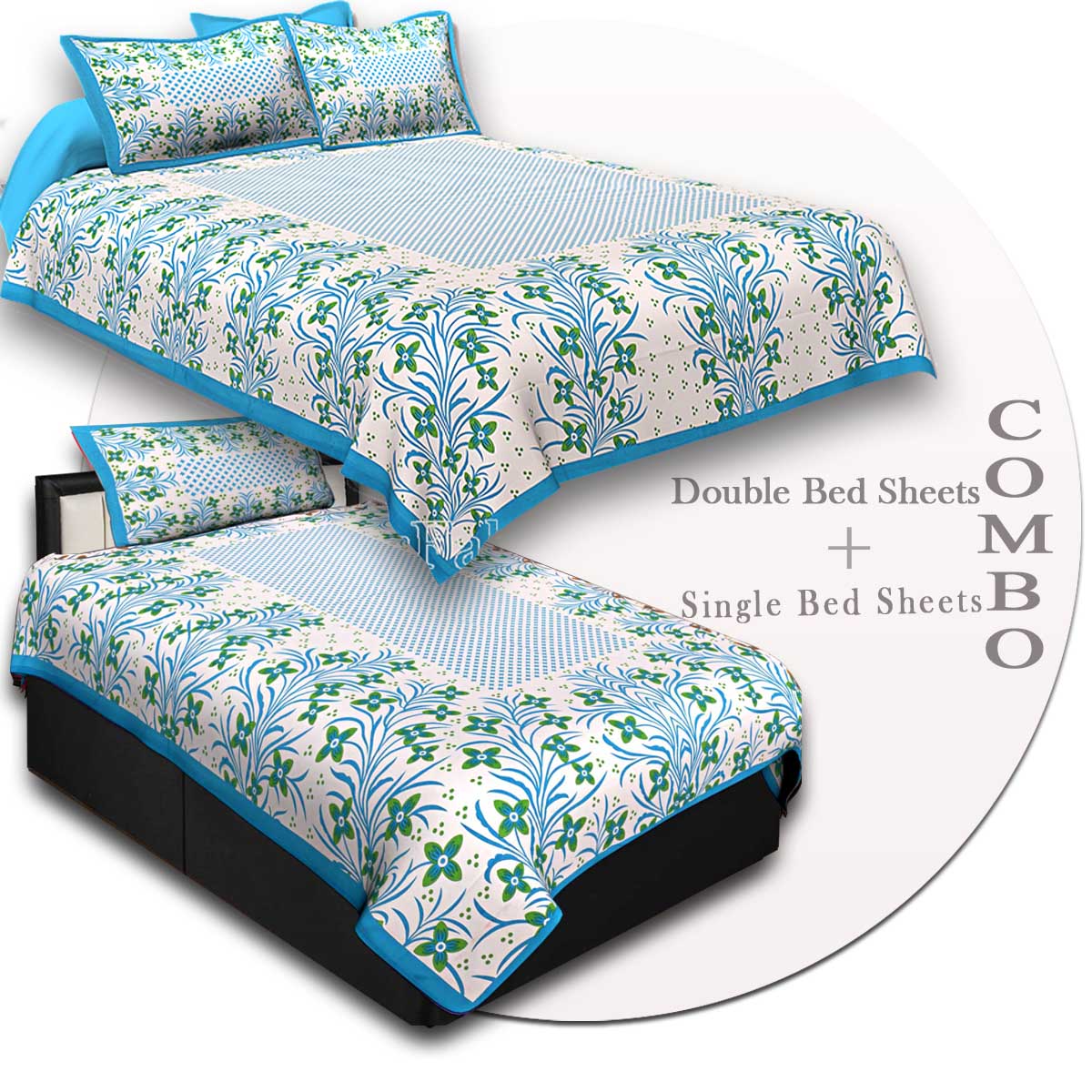 2 1 pillow – JaipurFabric® COMBO48- Set of 1 Double Bedsheet and 1 Single Bedsheet With 2+1 Pillow Cover