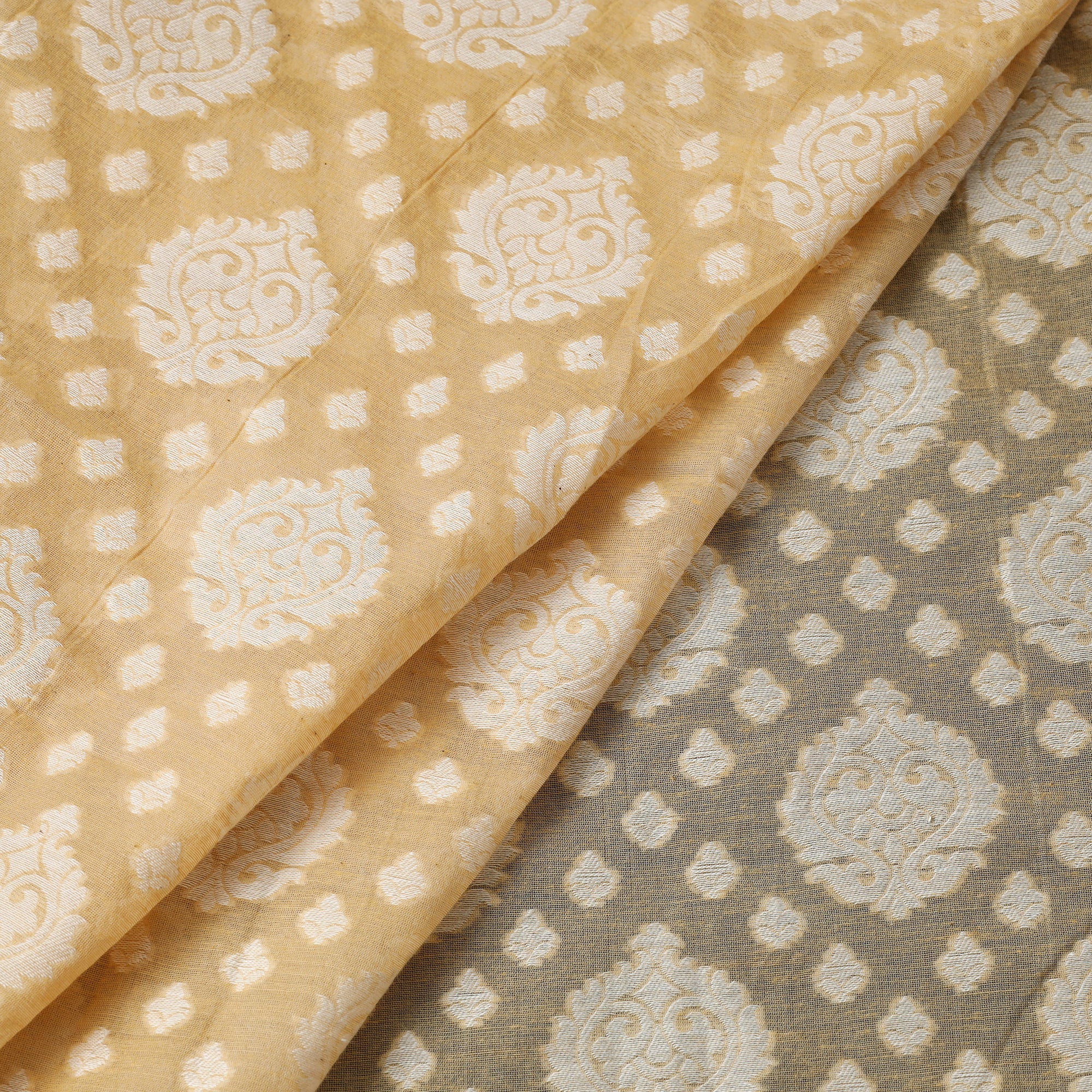 ITOKRI CRAFTS INITIATIVE Beige - Pure Banarasi Handwoven Cutwork Buti Cotton Fabric - view 2