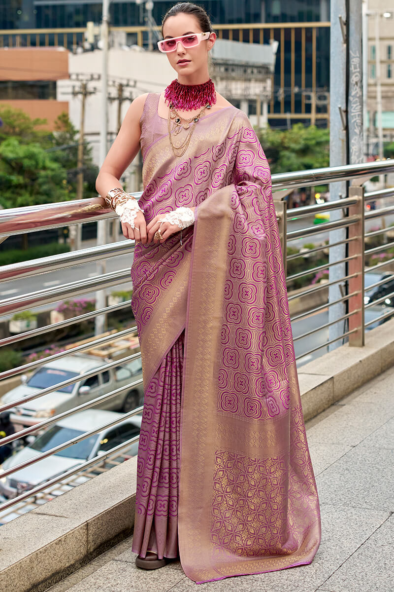 Rajpath Elision Lavender Kanjivaram Silk Saree With Ravishing Blouse Piece