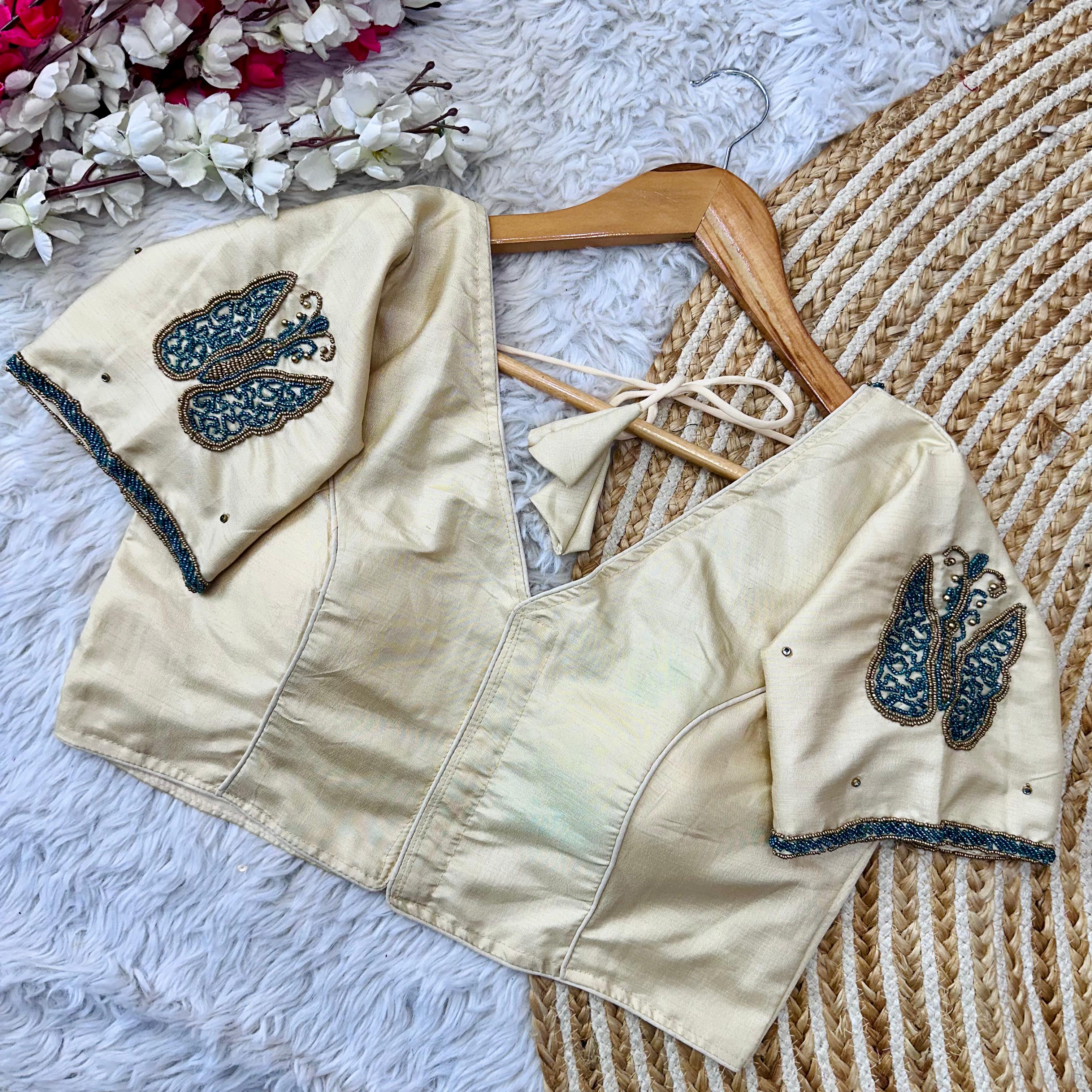 ClothsVilla Beige Color Handcrafted Wedding Blouse Collection in Mayo Silk