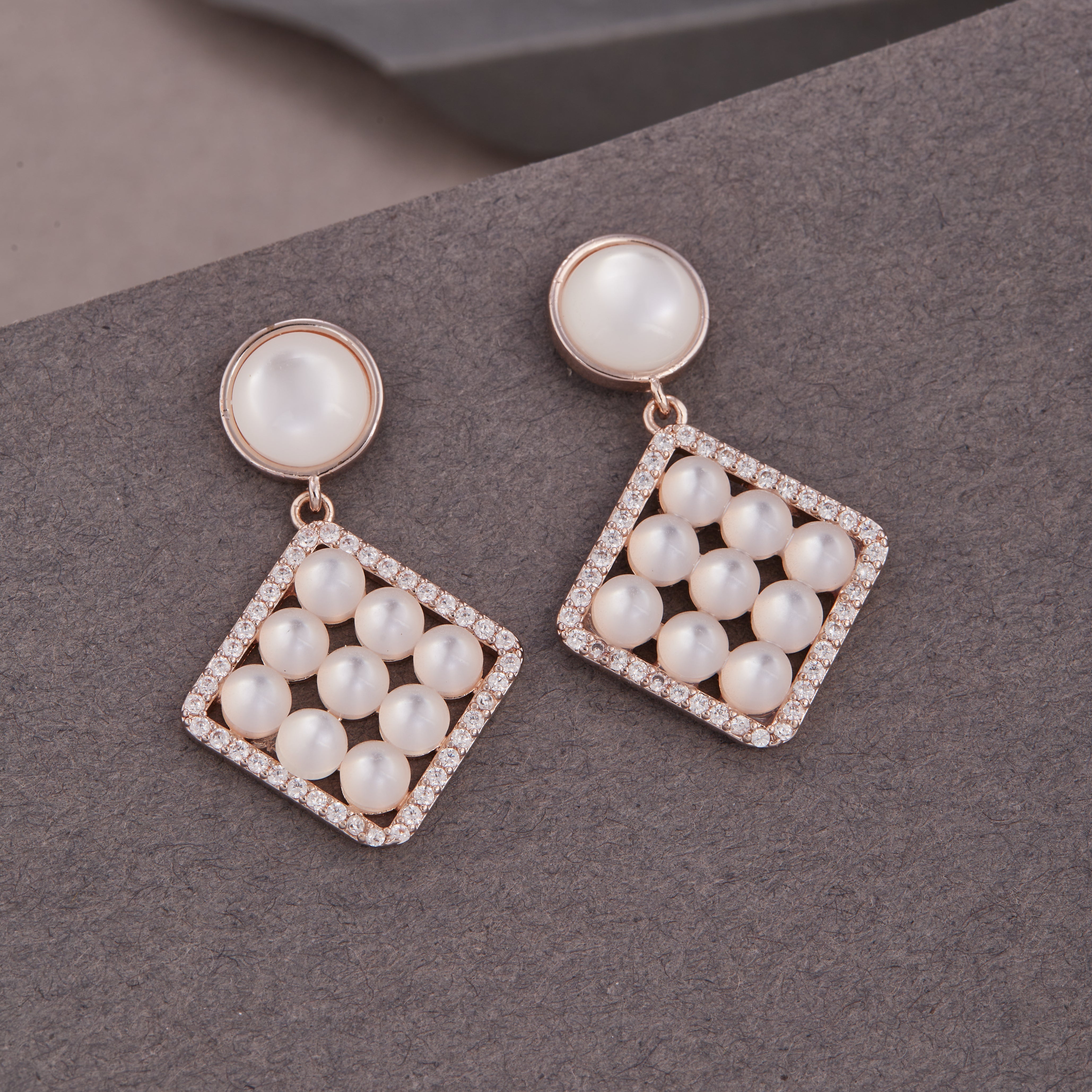 Branta Square Pearl Earrings For Women - view 2