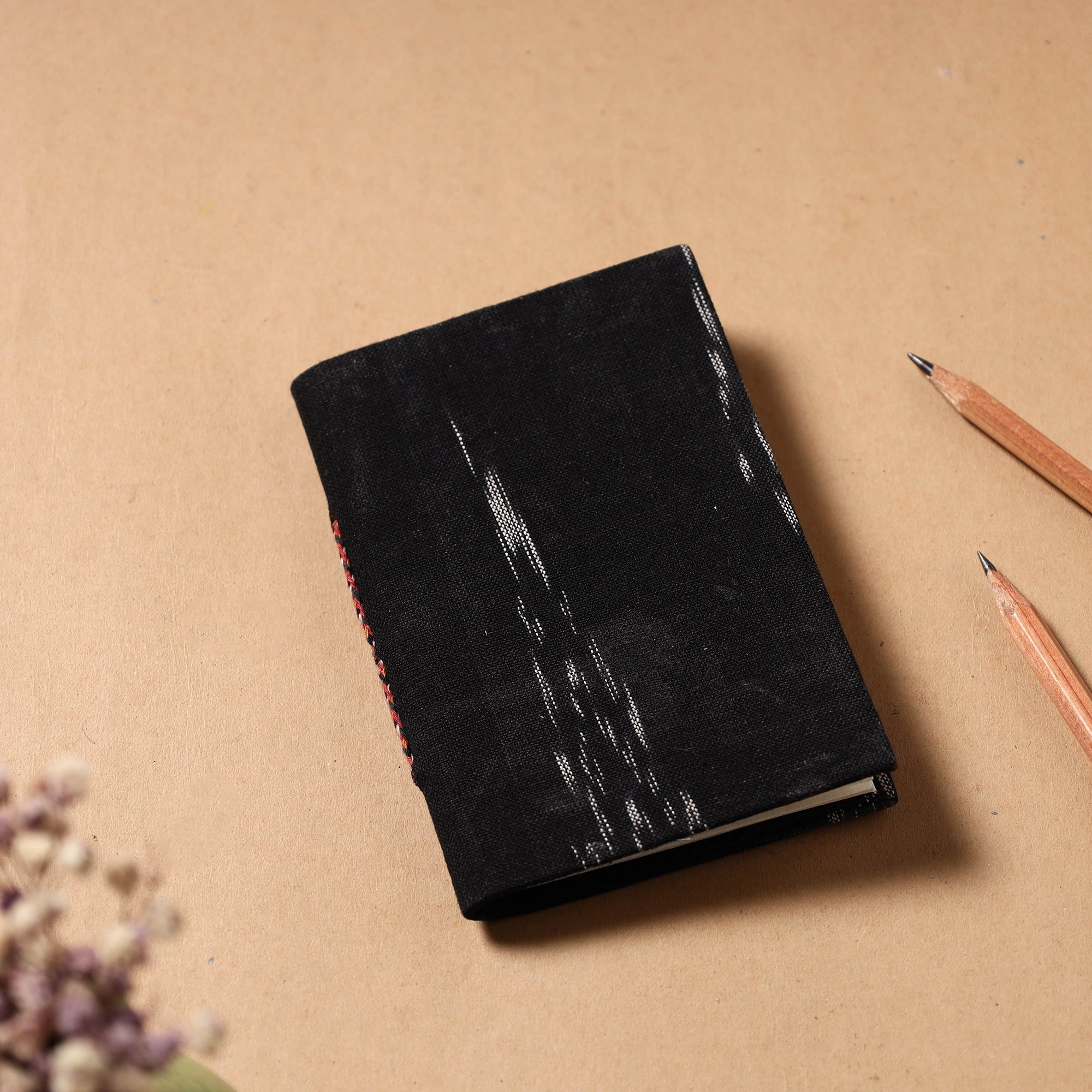 CHUTNEY CRAFT STUDIO Black - Ikat Fabric Cover Handmade Paper Notebook (5 x 3.5 in)