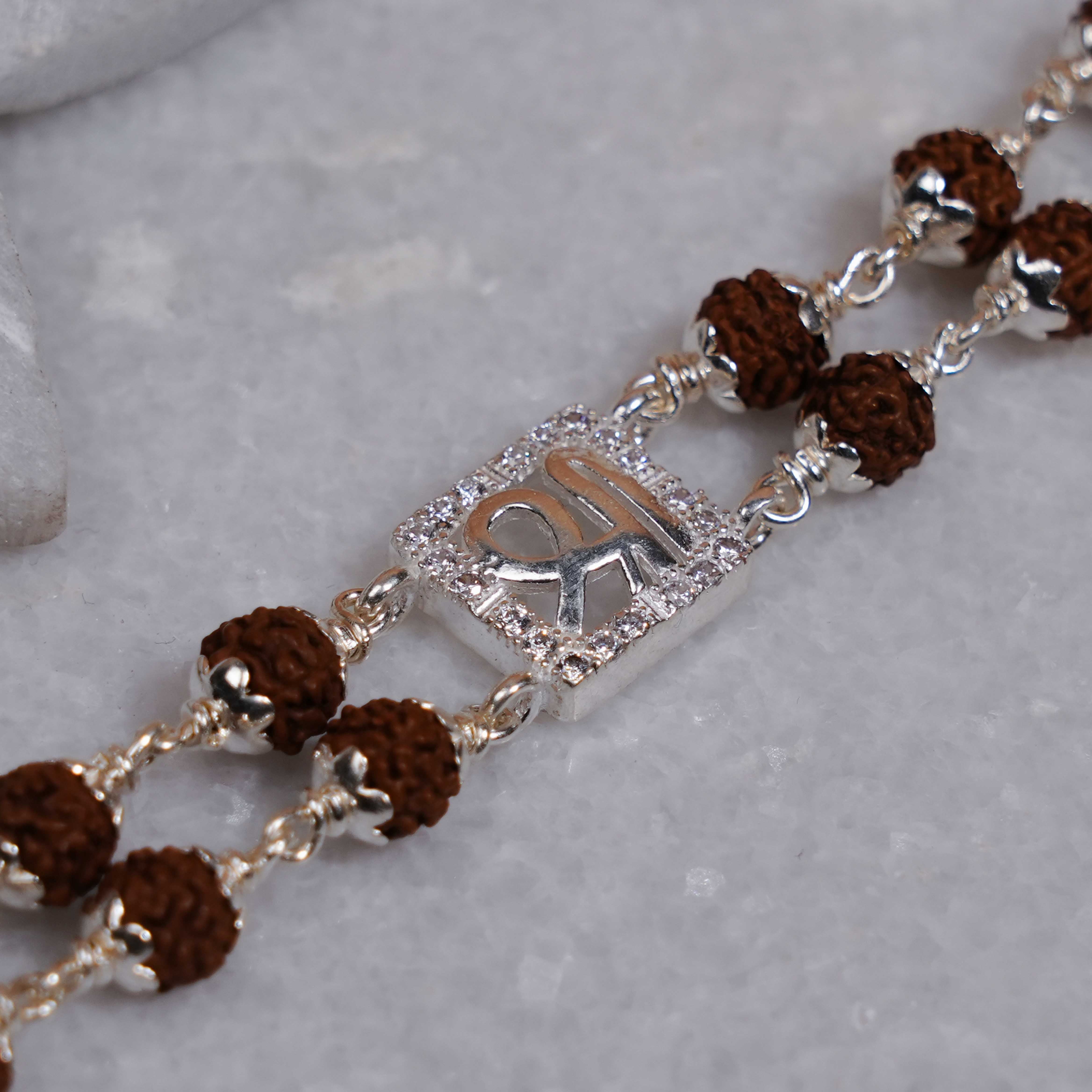 Prinjal Jewellers Rudraksha Silver Shree in Square double line bracelet