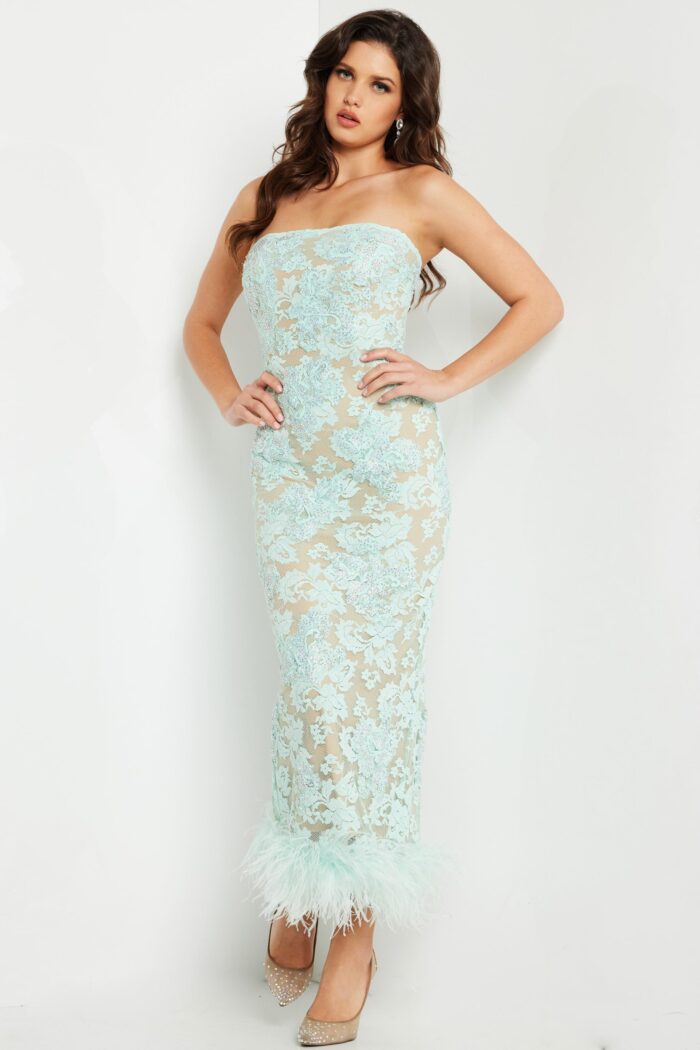 Jovani 24256 Tea Length Beaded Lace Evening Formal Dress - view 2