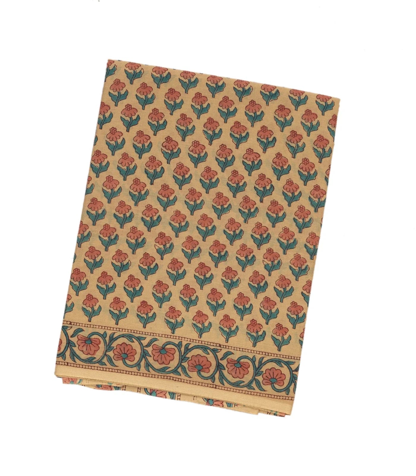 RmKV Beige Woven Jaipur Cotton Saree With Brown Printed Floral Motifs