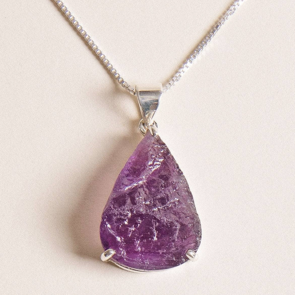 Tiny Rituals Raw Amethyst Teardrop Gemstone Necklace - Limited Edition