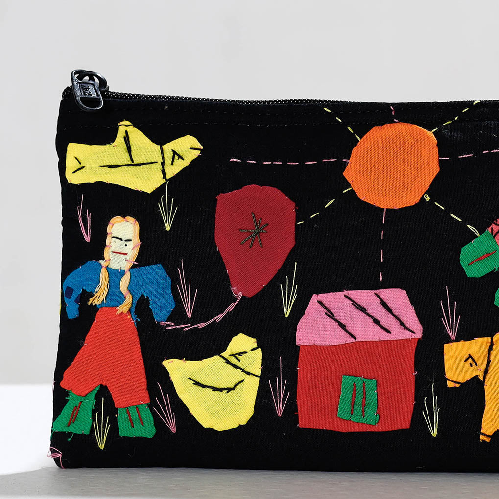 ASHOKA ASSEMBLE - CELEBRATING CRAFTS OF ODISHA Black - Pipli Applique Work Cotton Cosmetic Pouch - view 2