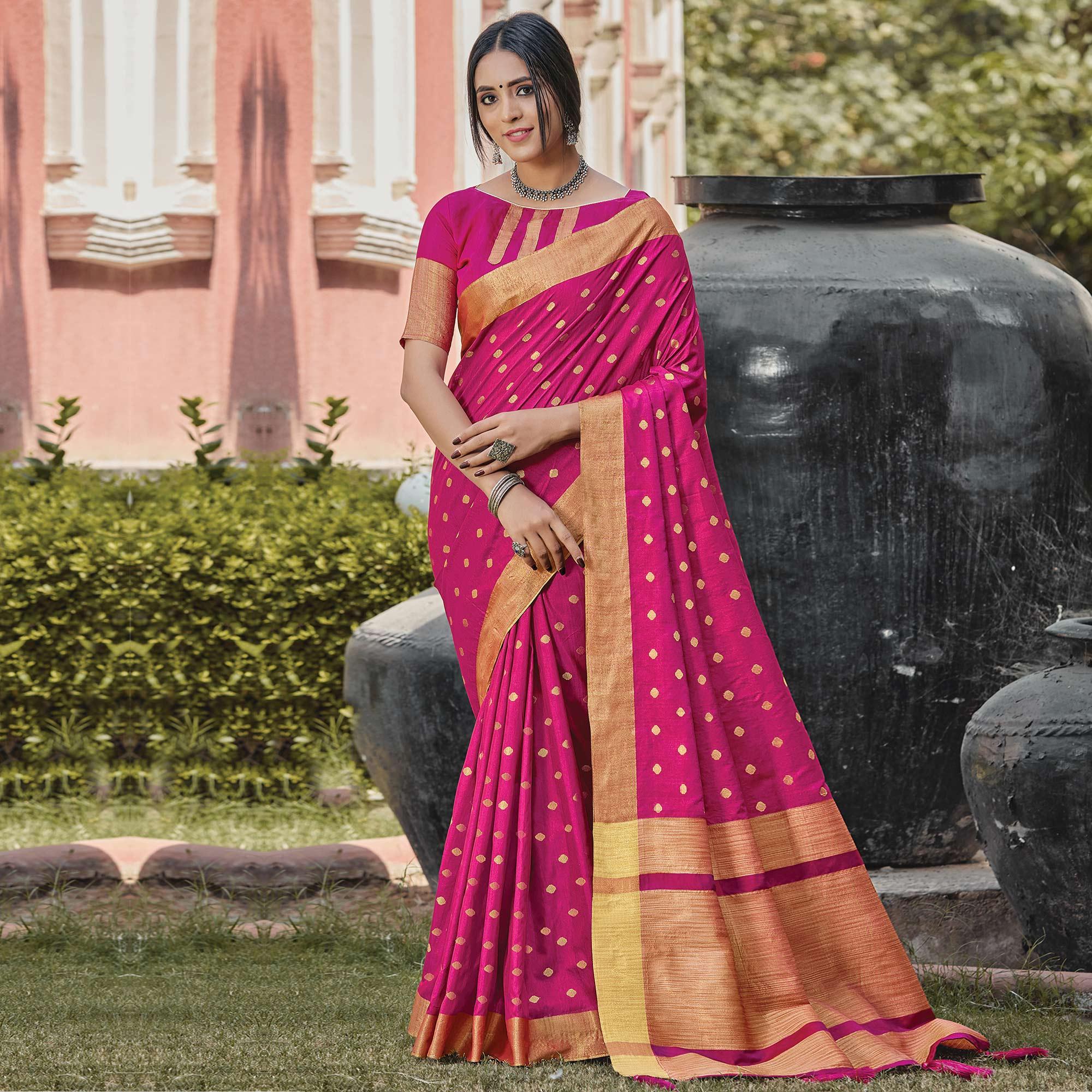 Peachmode Imposing Pink Coloured Casual Wear Woven Handloom Silk Saree