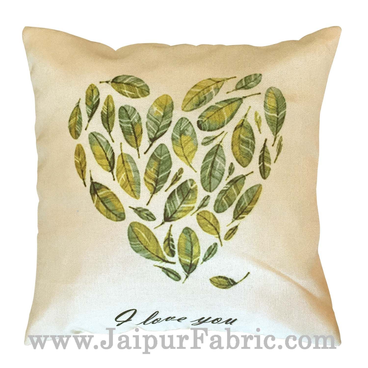 JaipurFabric® Jute Cushion Cover Digital Leaf Heart