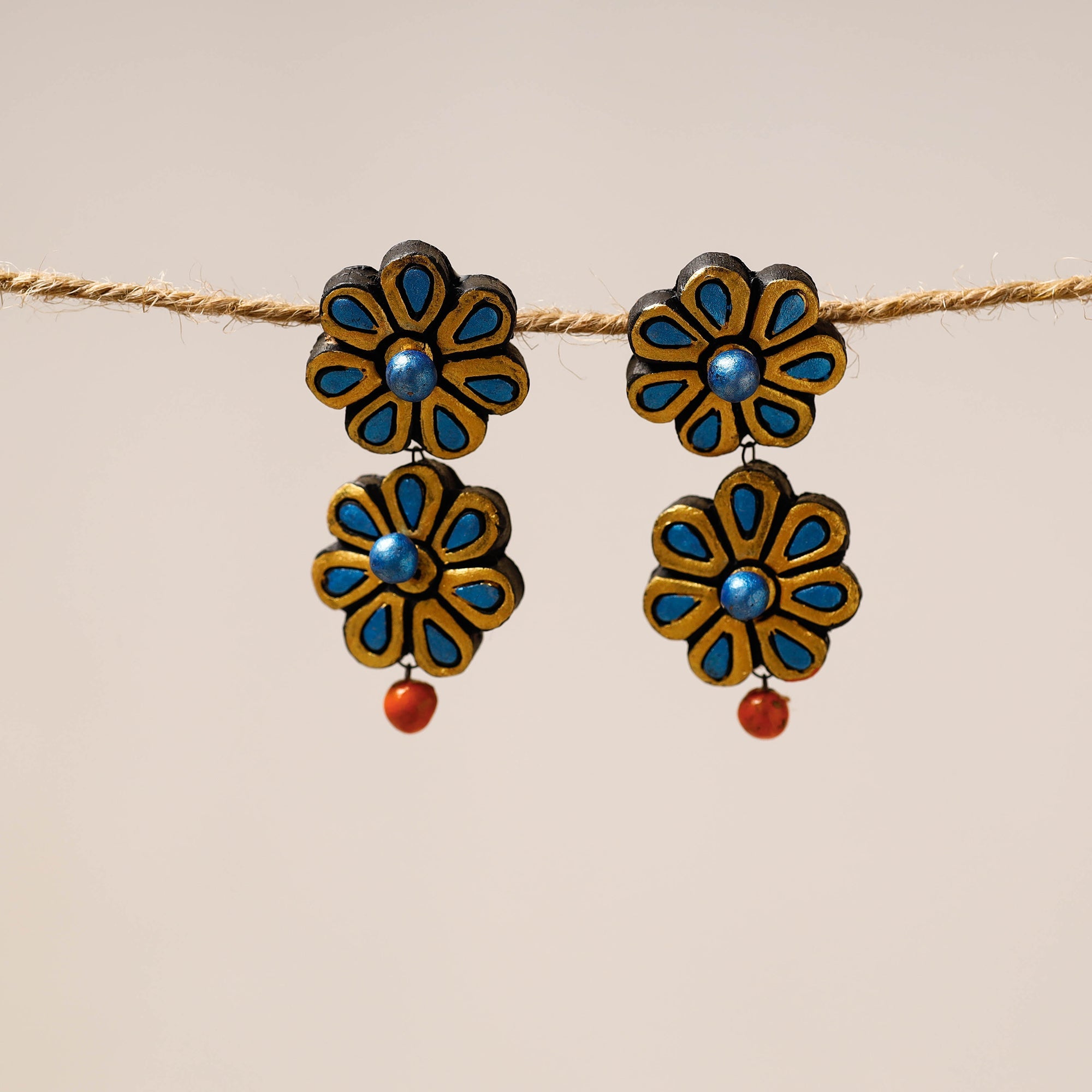 KHUSHBASH - HAPPY LOOM OF EAST Bishnupur Handpainted Stud Terracotta Earrings 39