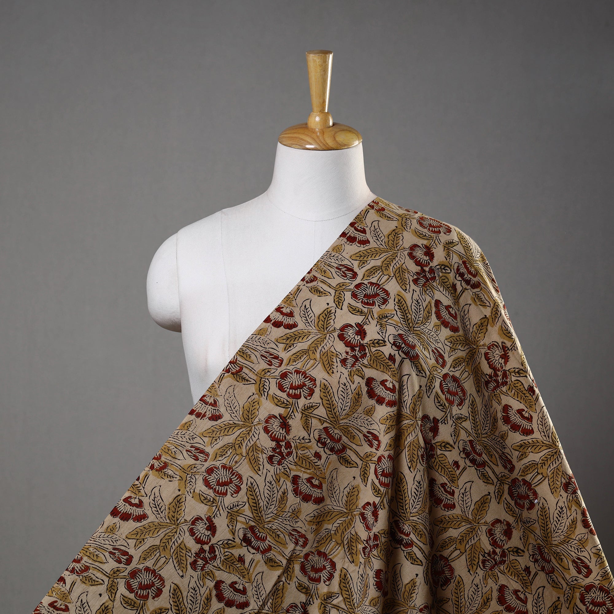 VENKATA BHANU KALAMKARI PEDANA Beige - Pedana Block Printed Cotton Kalamkari Fabric 02