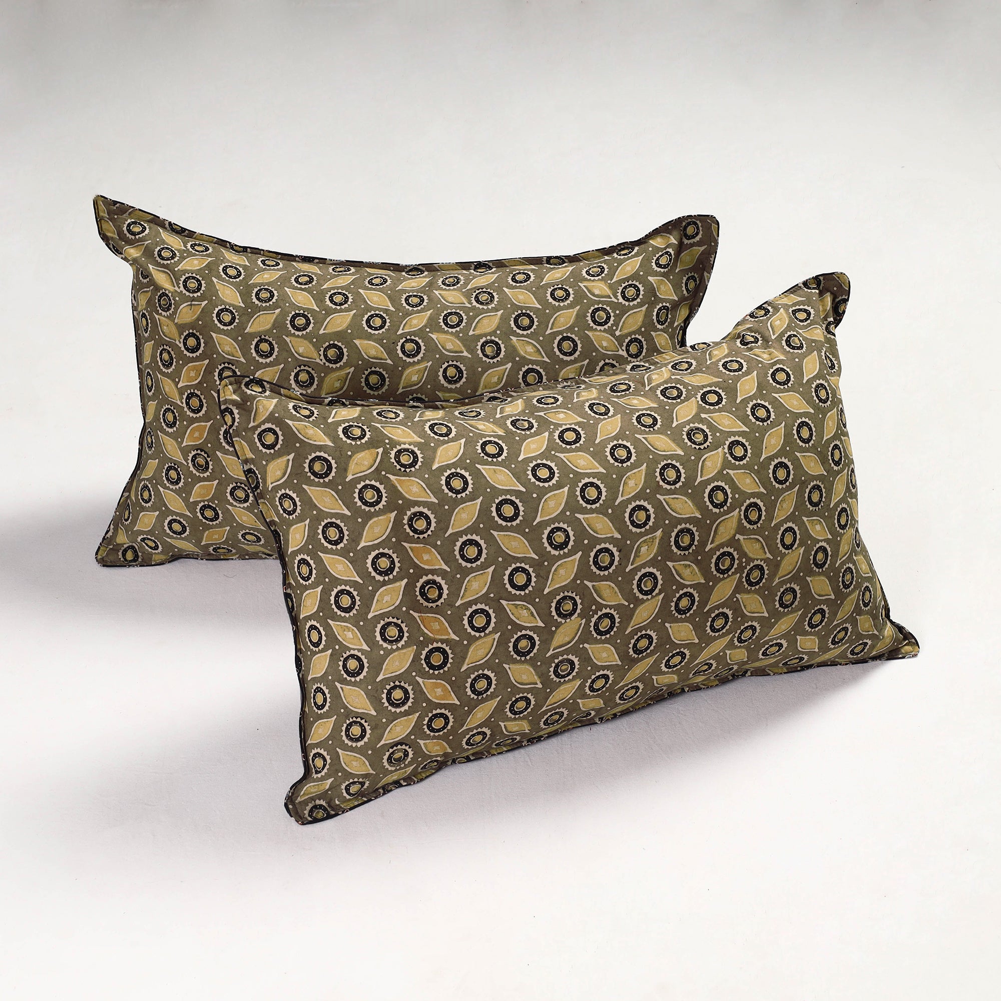 KACHCHH JI CHHAAP Brown - Set of 2 - Ajrakh Block Printed Cotton Pillow Covers (26 x 17 in)