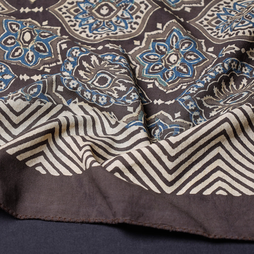 KACHCHH JI CHHAAP Brown - Ajrakh Block Printing Cotton Scarf from Kutch - view 2