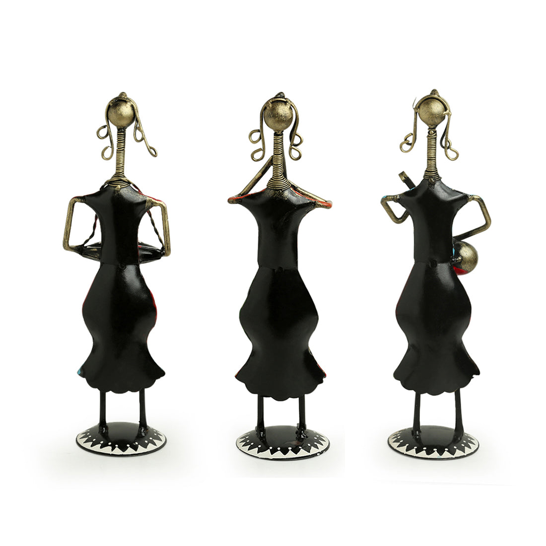 EXCLUSIVELANE 'Rajasthani Tribal Lady Musicians' Handpainted Decorative Showpieces (12 Inch, Set of 3, Iron) - view 4