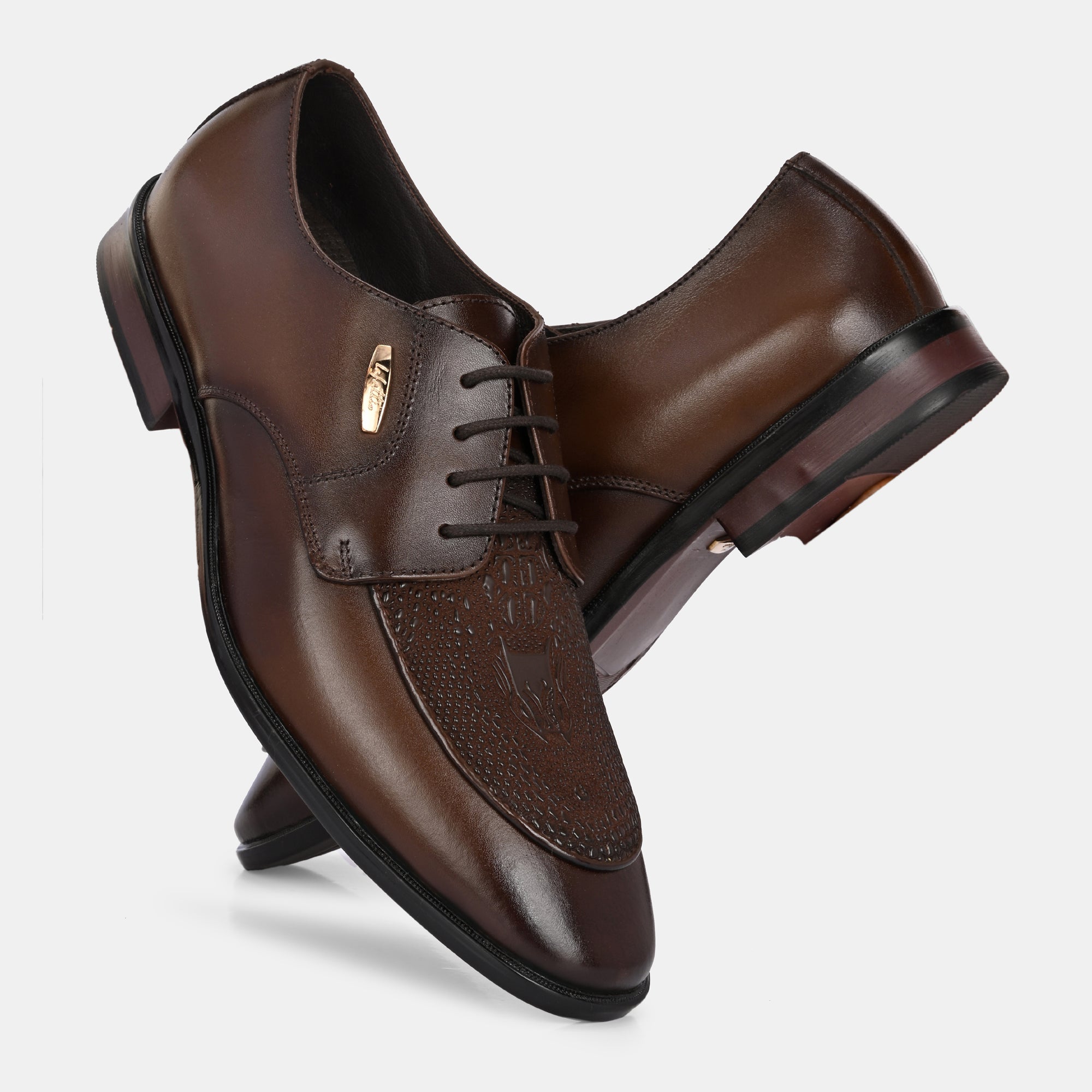 Hand Engraved Lace-Up Shoes by Lafattio – Brown