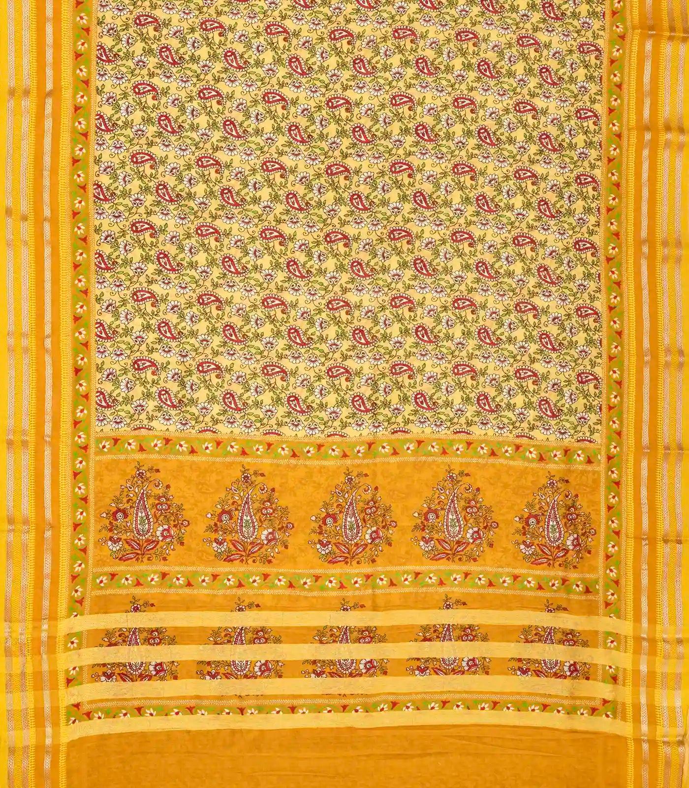 RmKV Yellow Handloom Chanderi Cotton Saree With Printed Mango Motifs - view 2