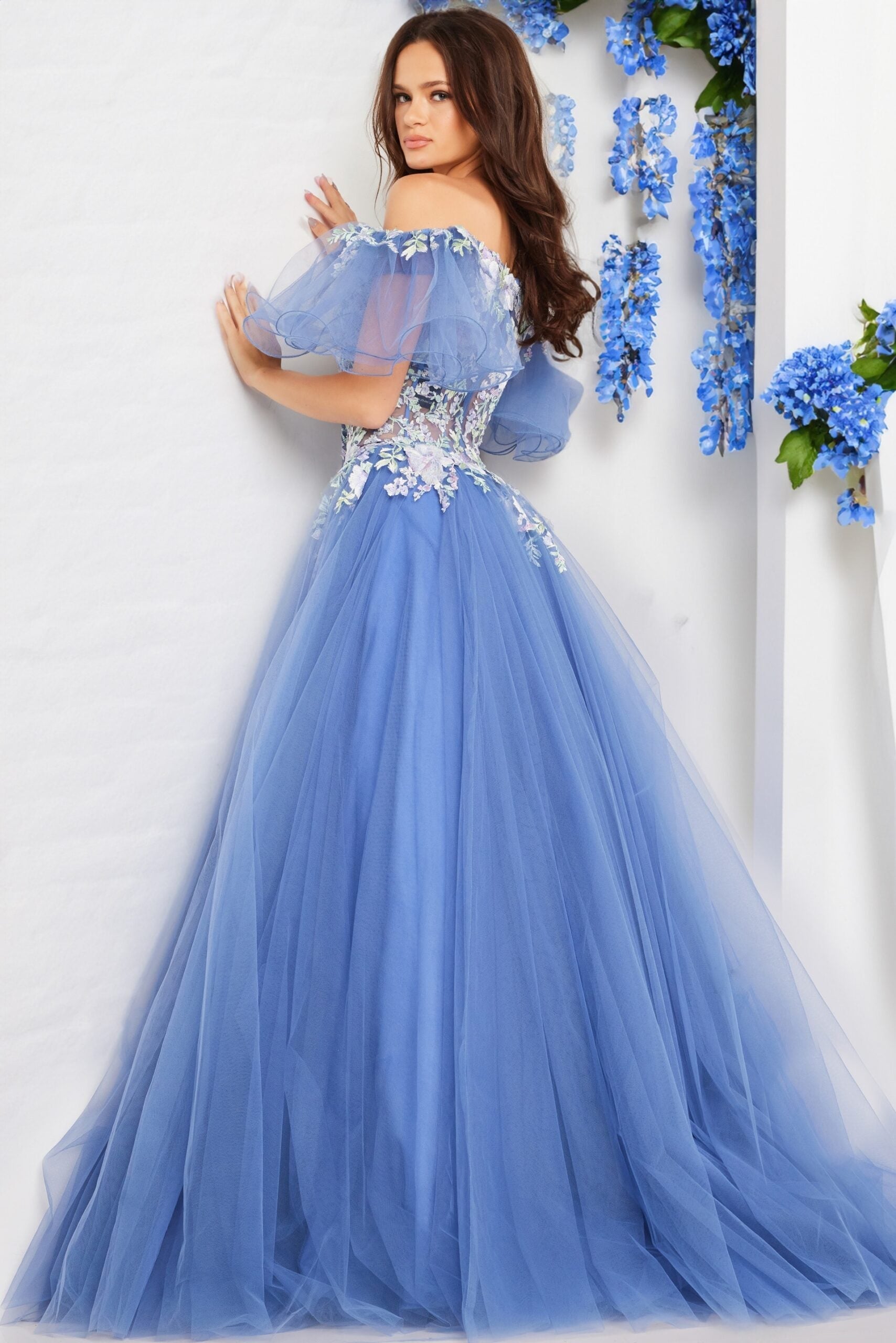 Tulle Short Sleeve A-line Gown by Jovani 24575 - view 2
