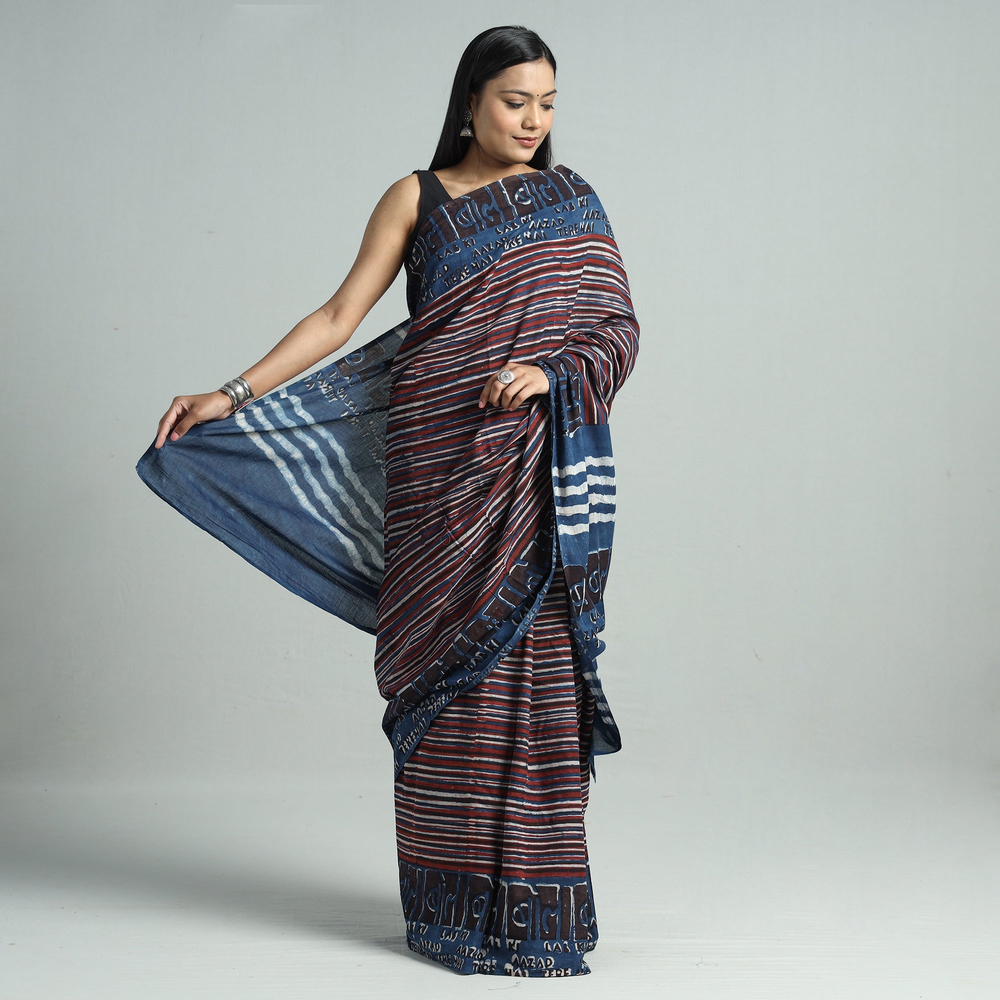 BINDAAS UNLIMITED Blue - Bindaas Art Block Printed Natural Dyed Cotton Saree 31 - view 2