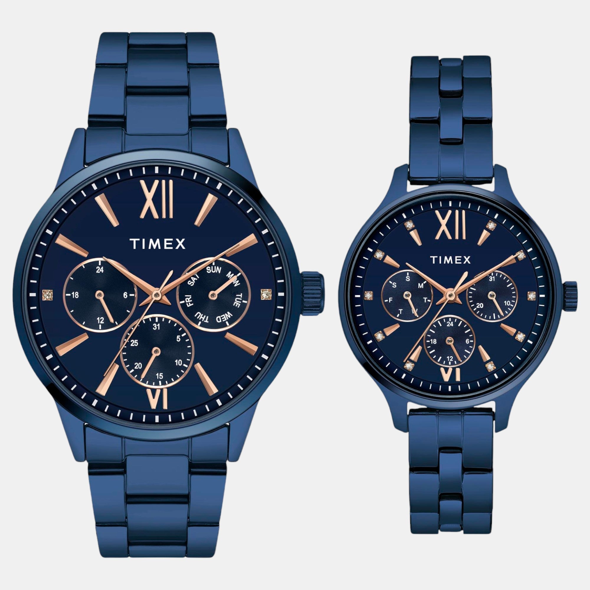 Timex Fashion Couple Quartz Blue Dial Multi-Function Stainless Steel Watch TW00PR313
