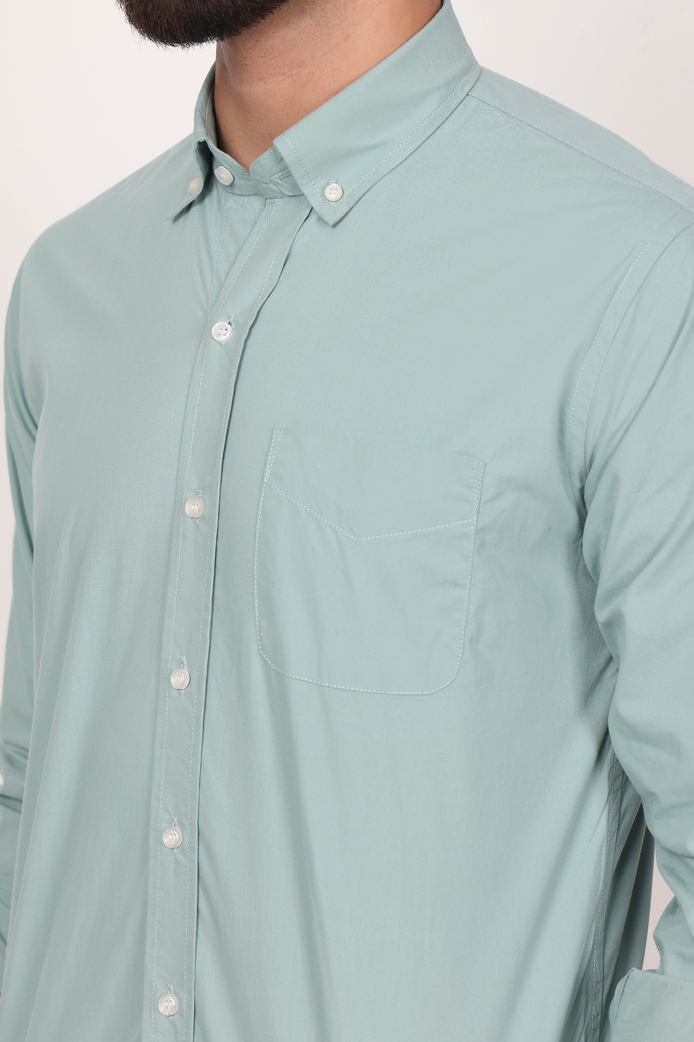 BlackTree New Green Down Button Casual Shirt I 100% Cotton Twill - view 4