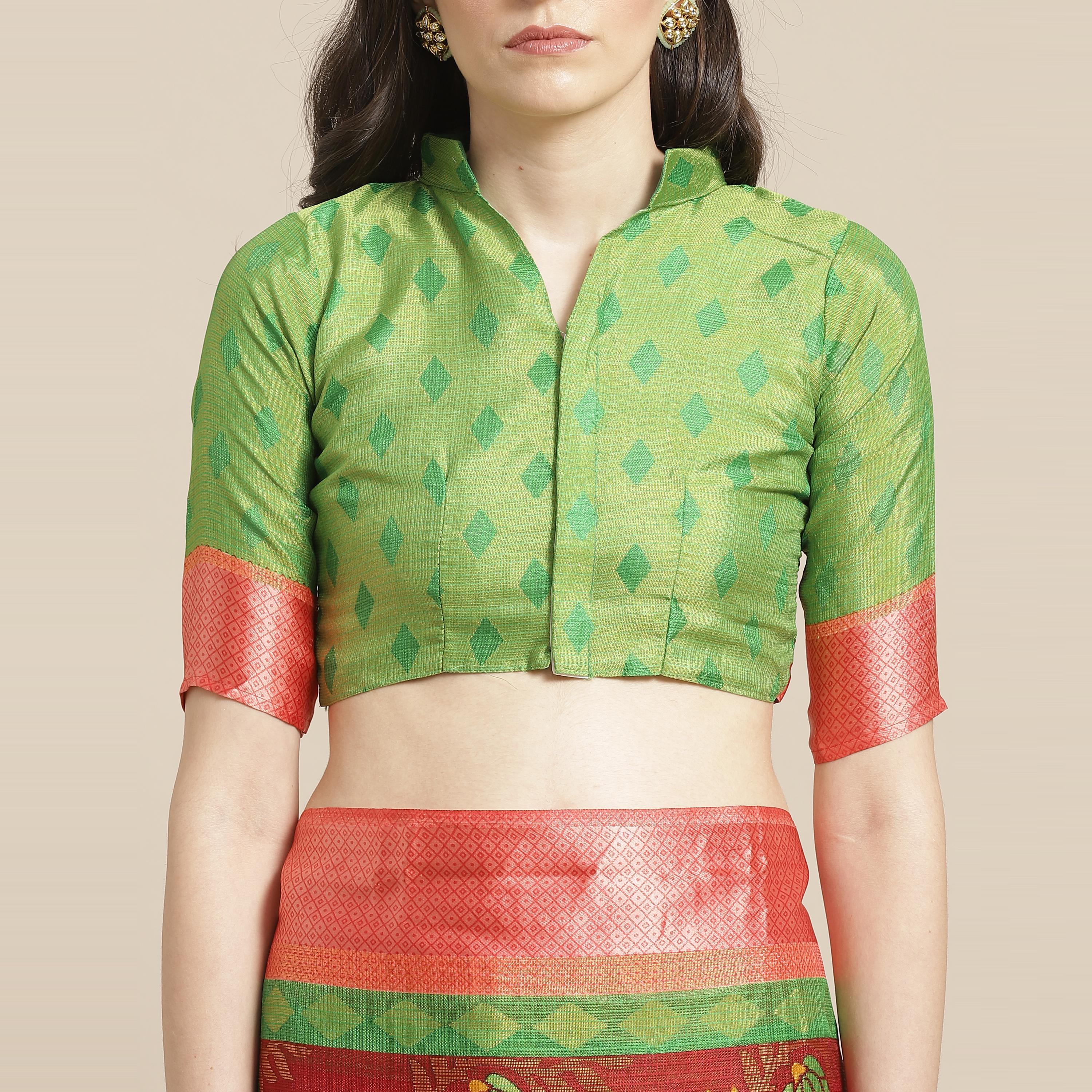 Peachmode Maroon Casual Brasso Printed Saree With Unstitched Blouse - view 2