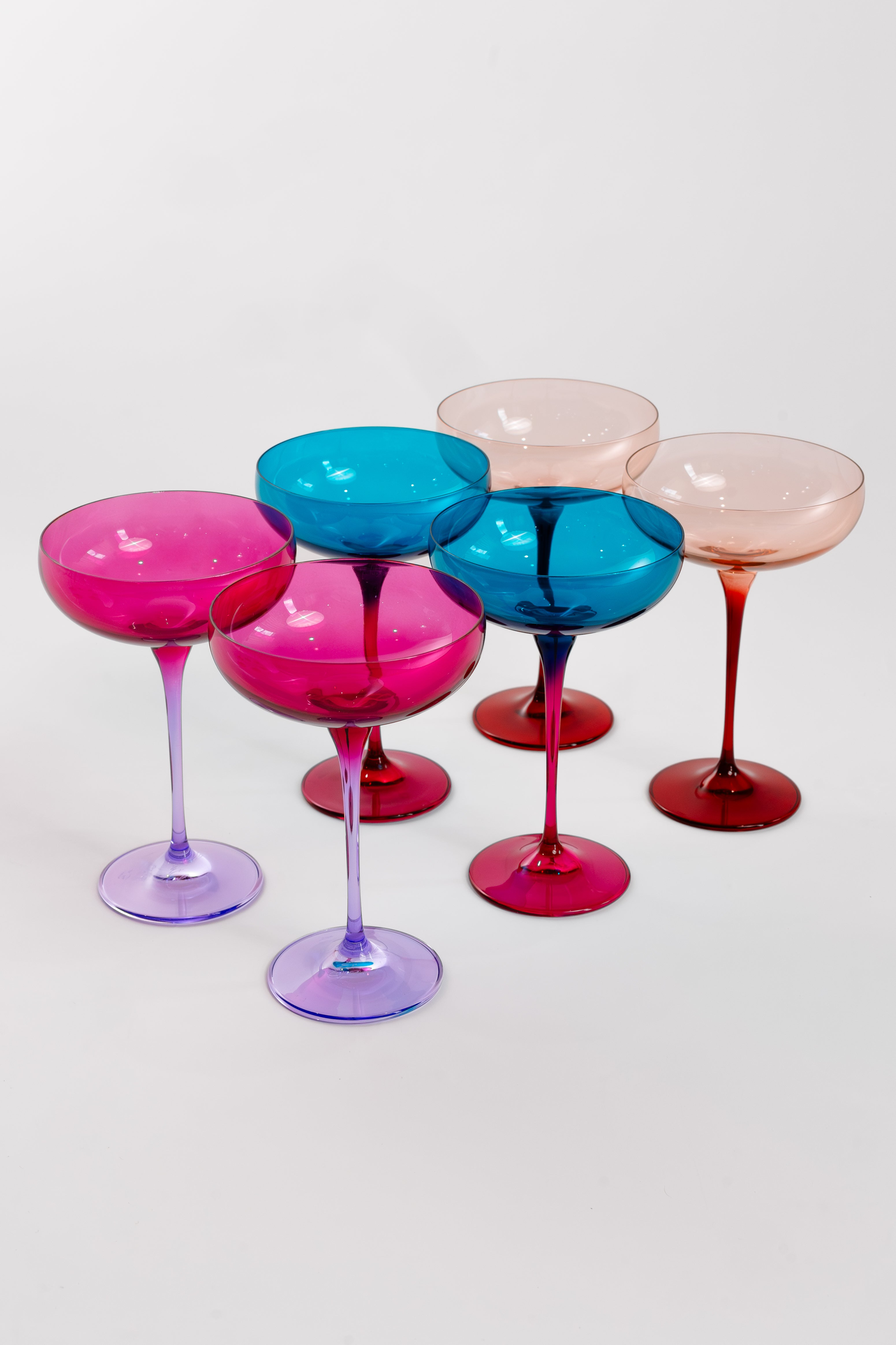 Estelle Colored Glass Estelle Colored Champagne Coupe Stemware - Set of 6 {Colorblock Jewel Toned Mixed Set}