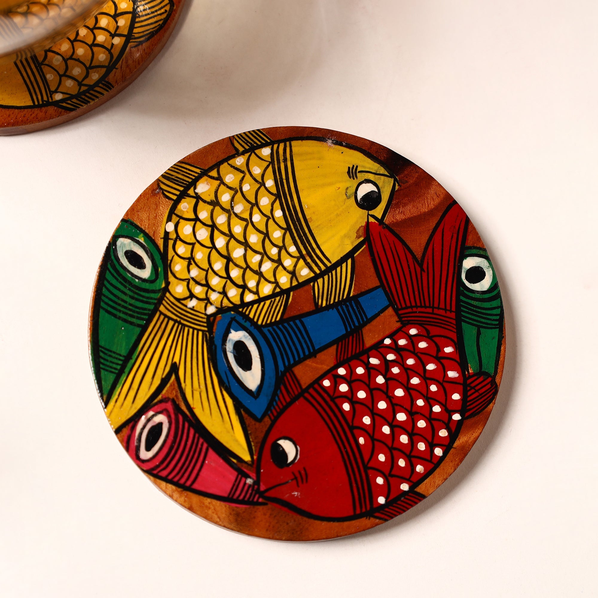 ITOKRI CRAFTS INITIATIVE Bengal Patua Handpainted Akashmoni Wooden Coasters (Set of 4) 11 - view 2