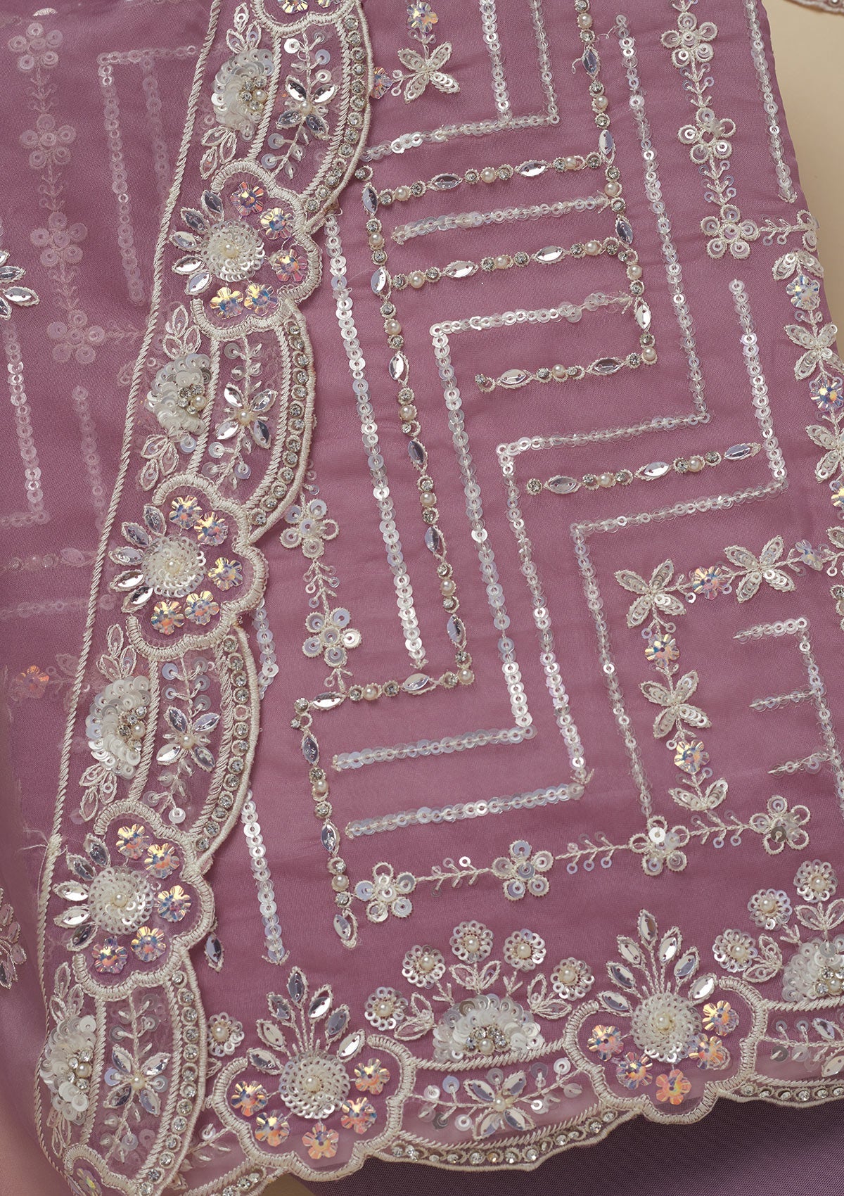 Koskii Mauve Sequins Organza Unstitched Salwar Suit - view 2