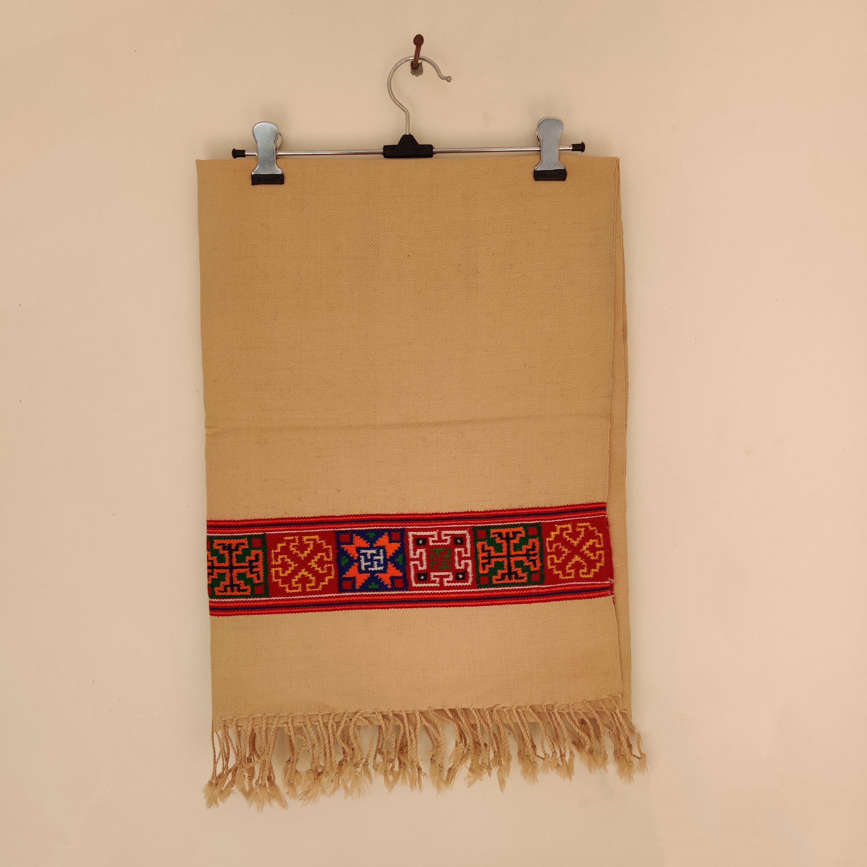 CHARKHA Beige - Multicolor Handwoven Sheep Wool Kinnauri Stole - view 2