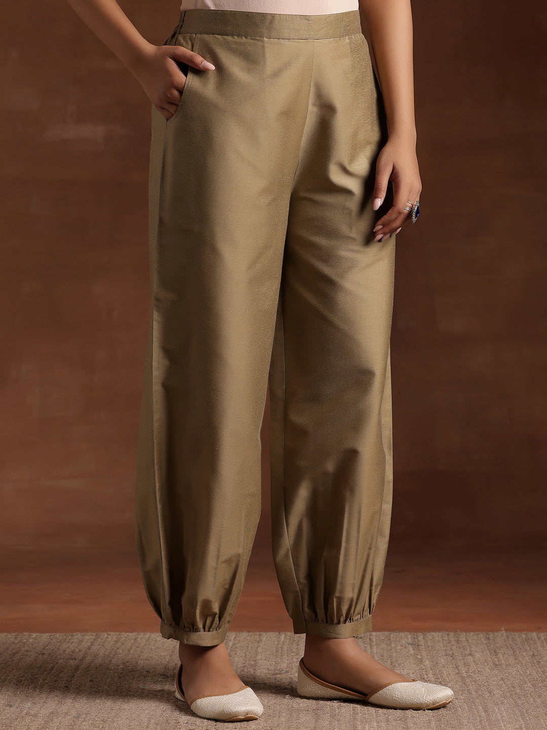 Libas Gold Solid Silk Salwar - view 2