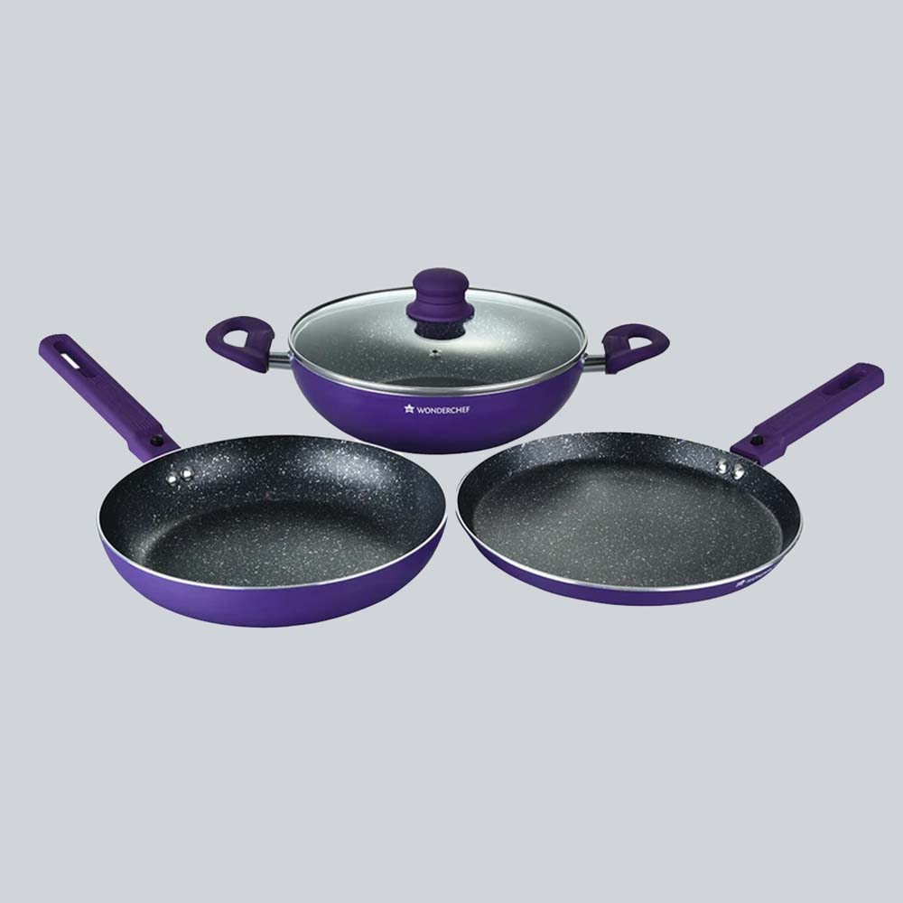 Wonderchef Diana Set Purple with 5-layer non-stick coating.